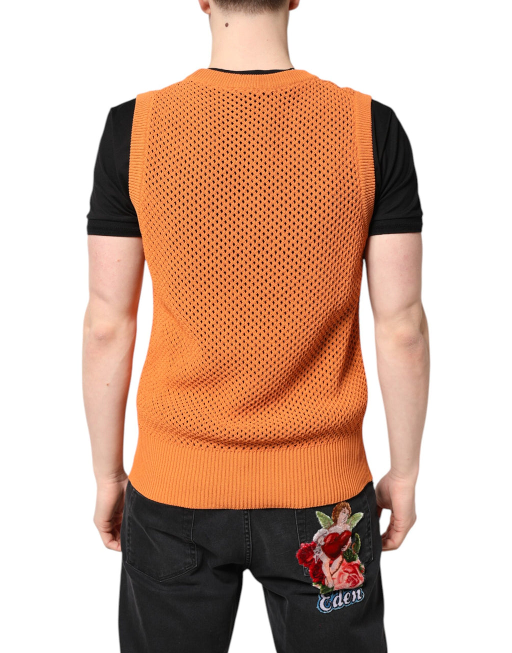 T-shirt sans manches à col rond en cachemire orange Dolce & Gabbana