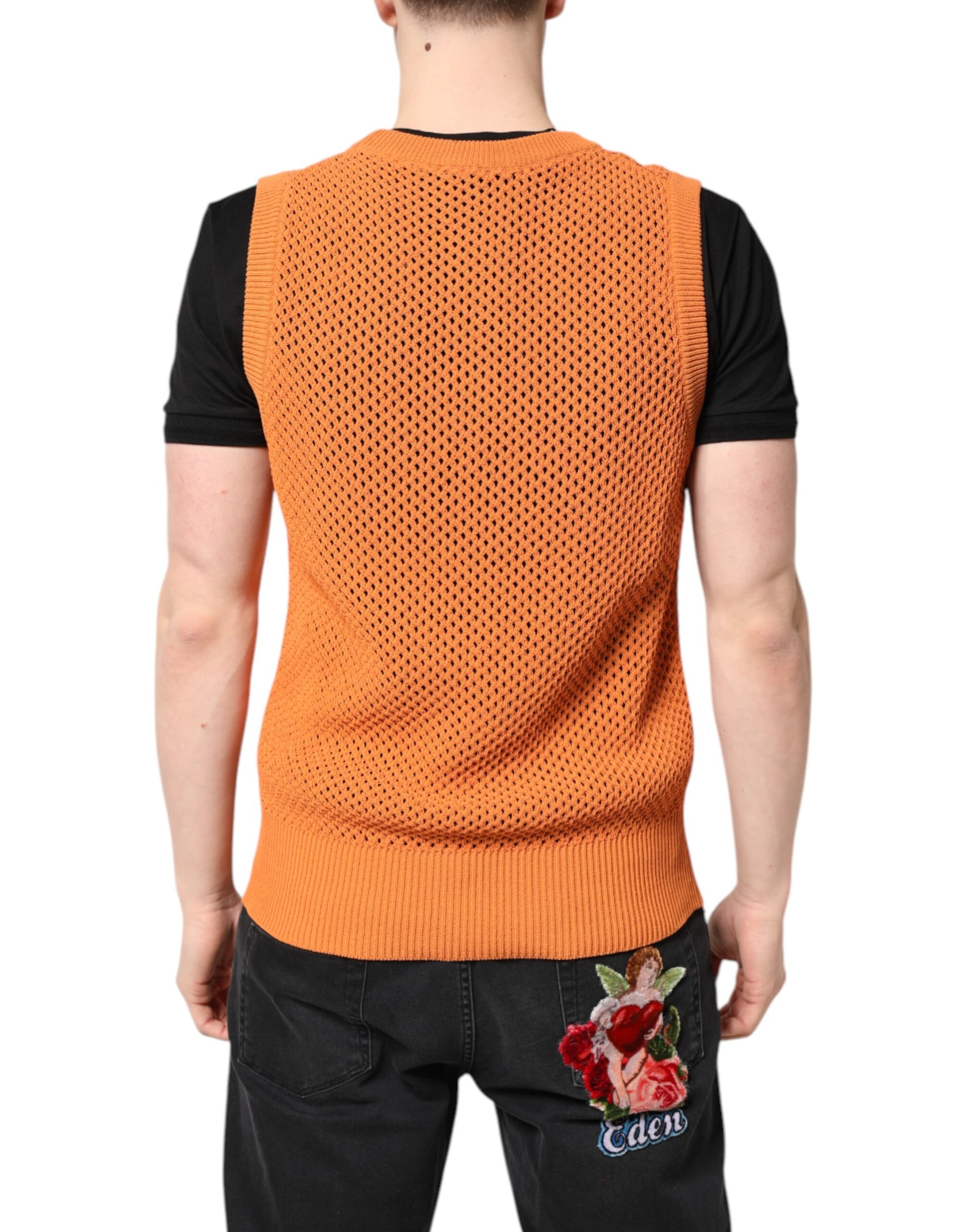 T-shirt sans manches à col rond en cachemire orange Dolce & Gabbana