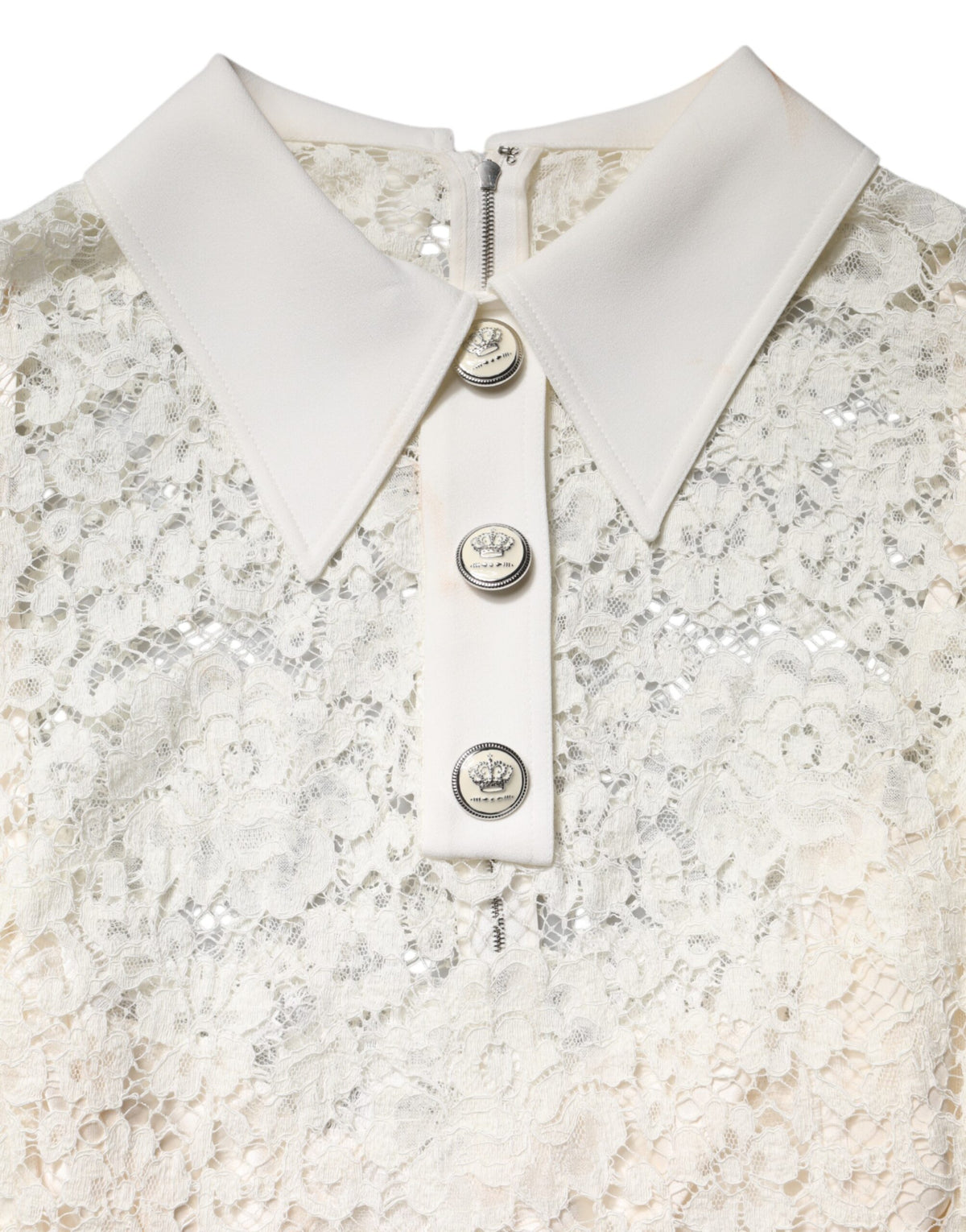 Dolce & Gabbana White Floral Lace Long Sleeves Shift Dress