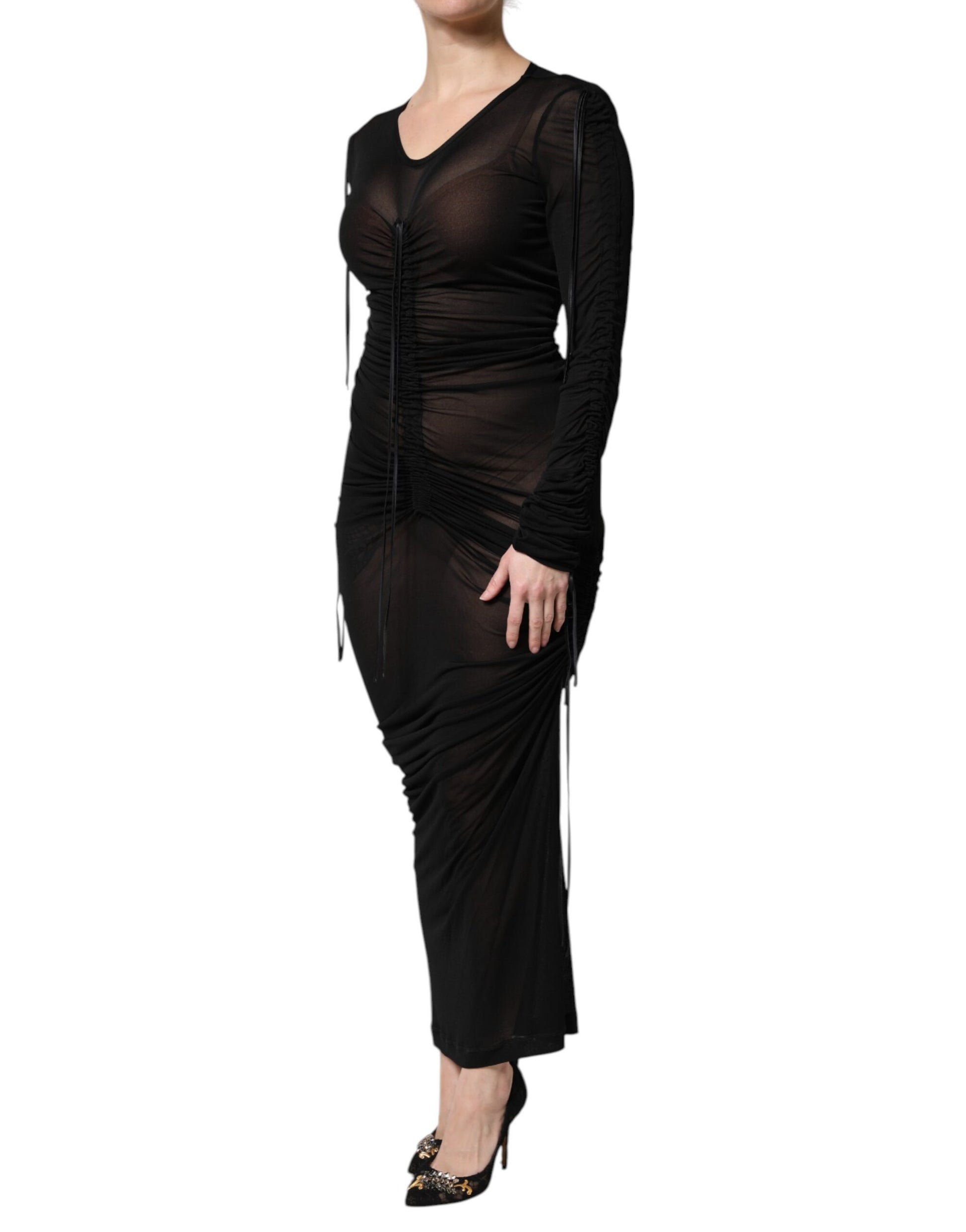 Robe longue moulante Dolce & Gabbana noire avec finitions en maille