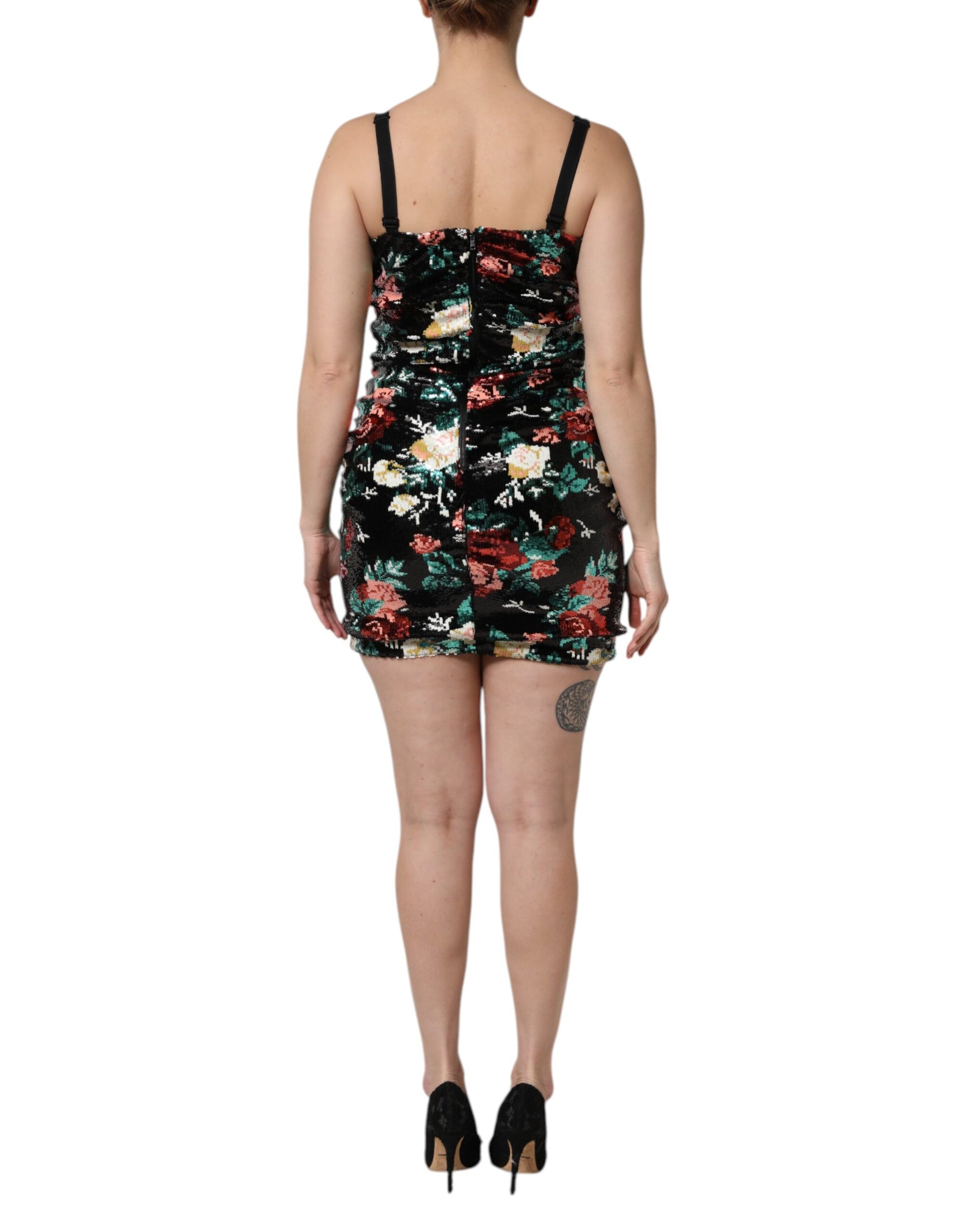 Robe fourreau Dolce & Gabbana noire sans manches à sequins floraux