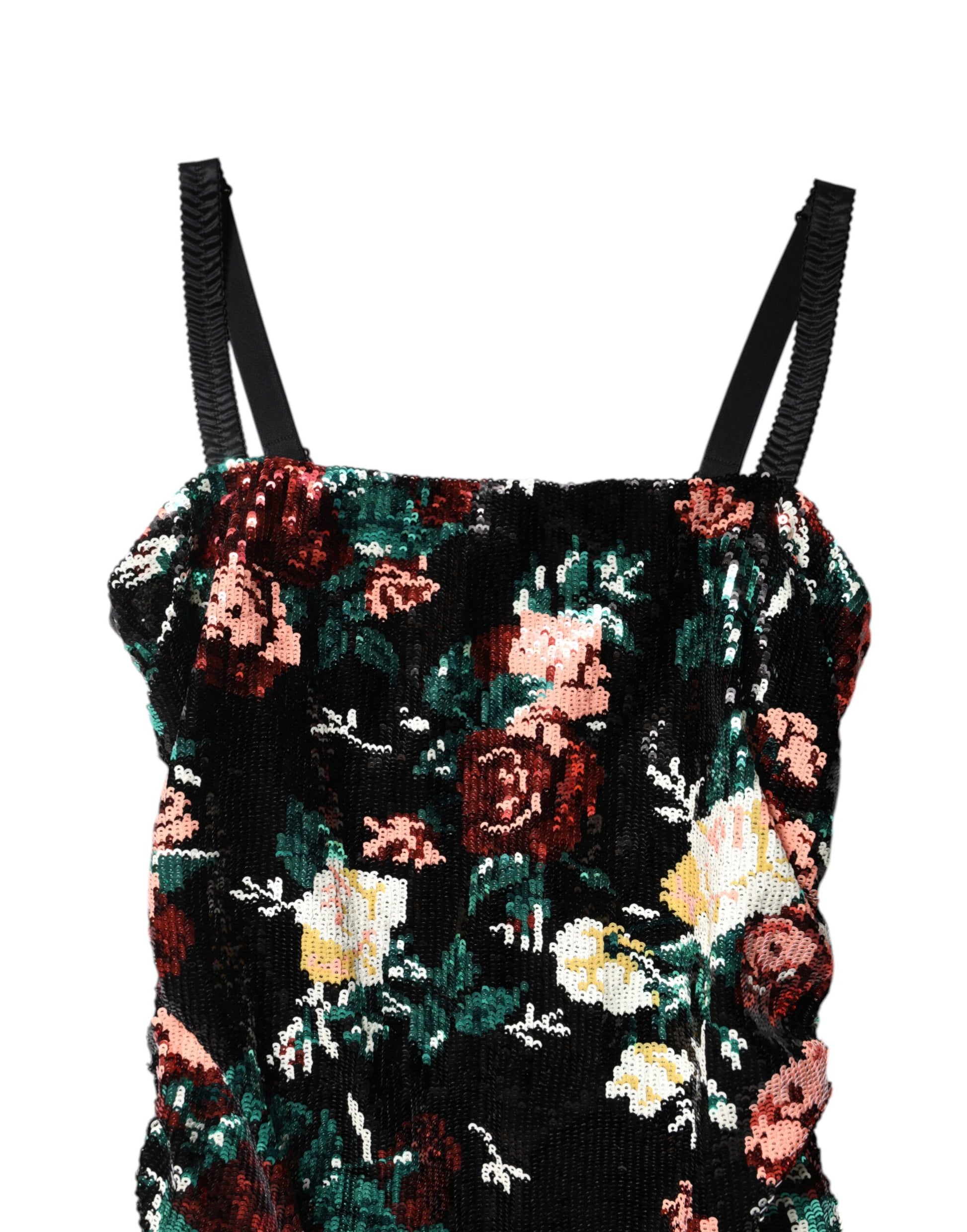Robe fourreau Dolce & Gabbana noire sans manches à sequins floraux