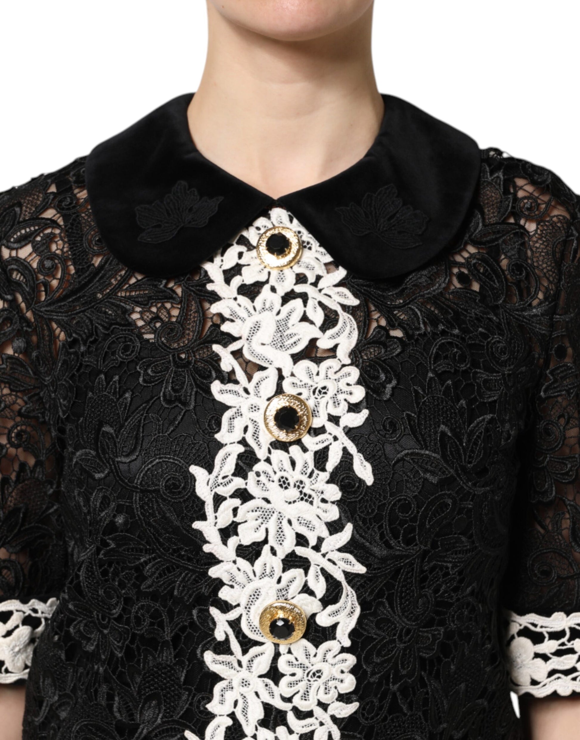 Mini-robe Dolce & Gabbana en dentelle florale noire ornée