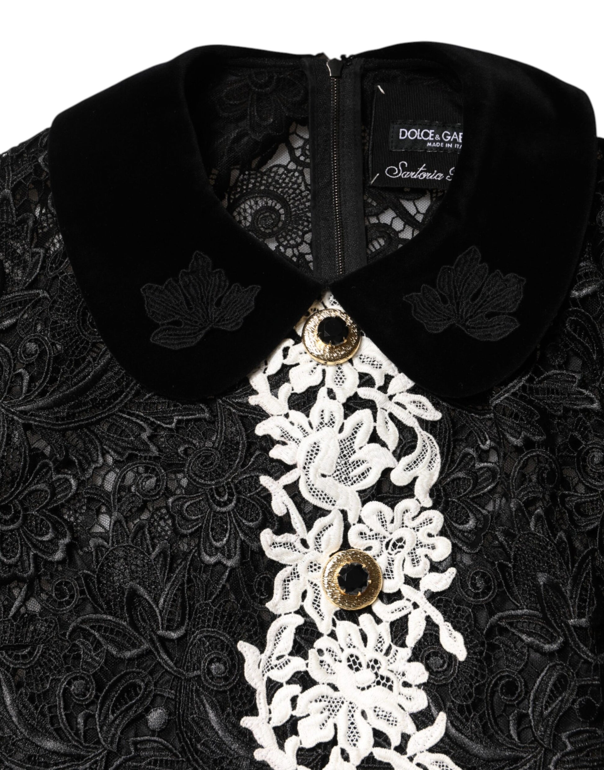 Mini-robe Dolce & Gabbana en dentelle florale noire ornée