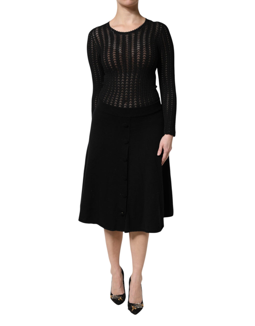 Robe midi évasée Dolce & Gabbana en cachemire noir à manches longues