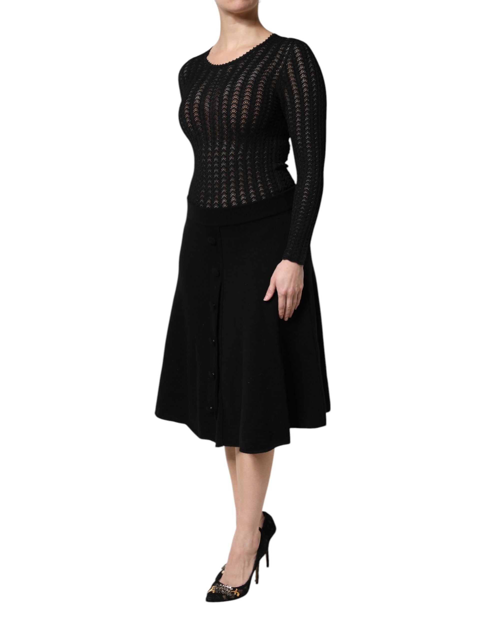 Robe midi évasée Dolce & Gabbana en cachemire noir à manches longues