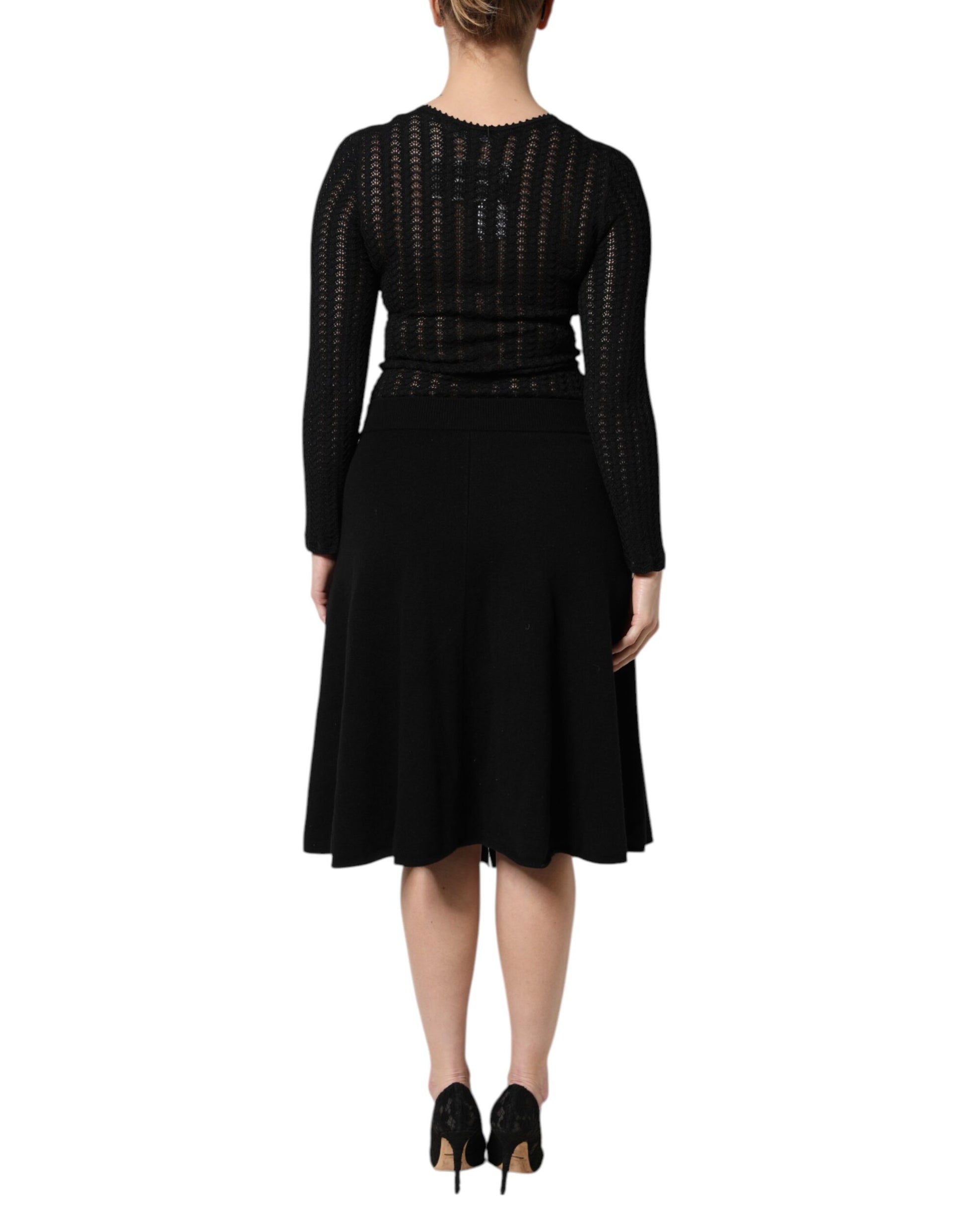 Robe midi évasée Dolce & Gabbana en cachemire noir à manches longues
