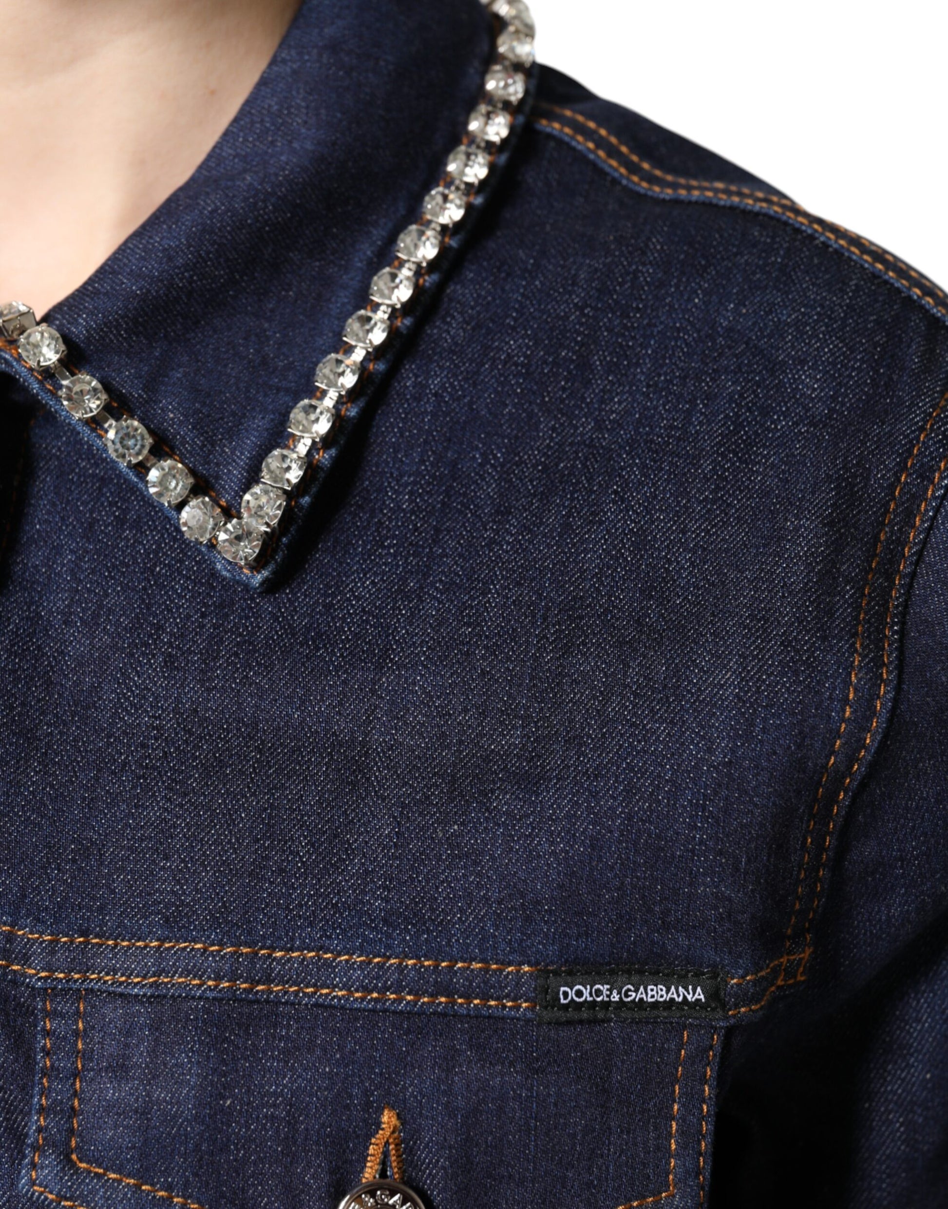 Dolce & Gabbana Blue Denim Cotton Crystal Embellished Jacket
