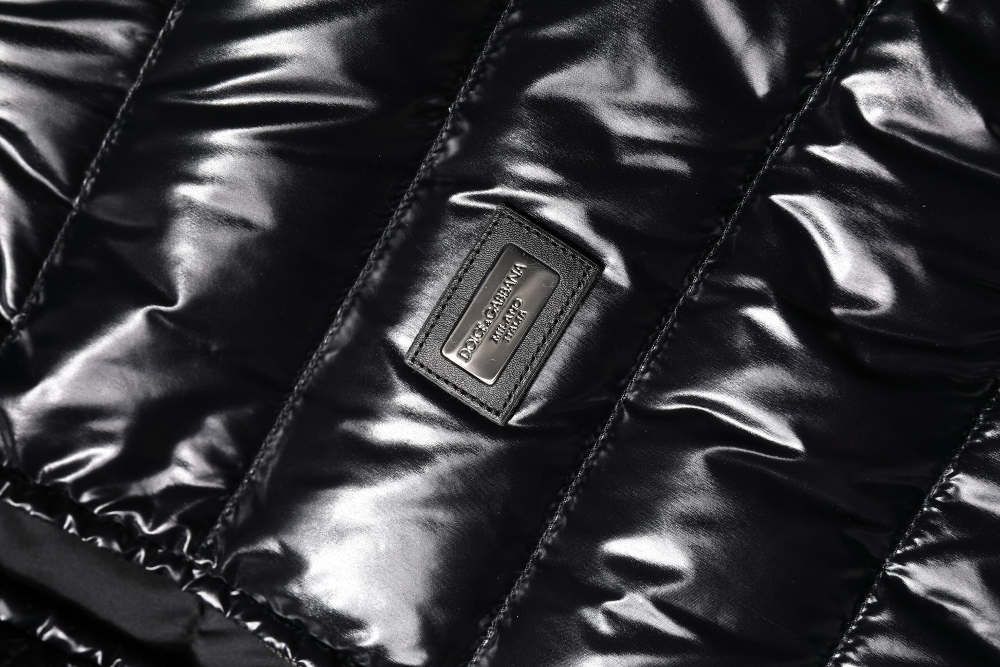 Dolce & Gabbana Black Logo Plaque Full Zip Puffer Jacket