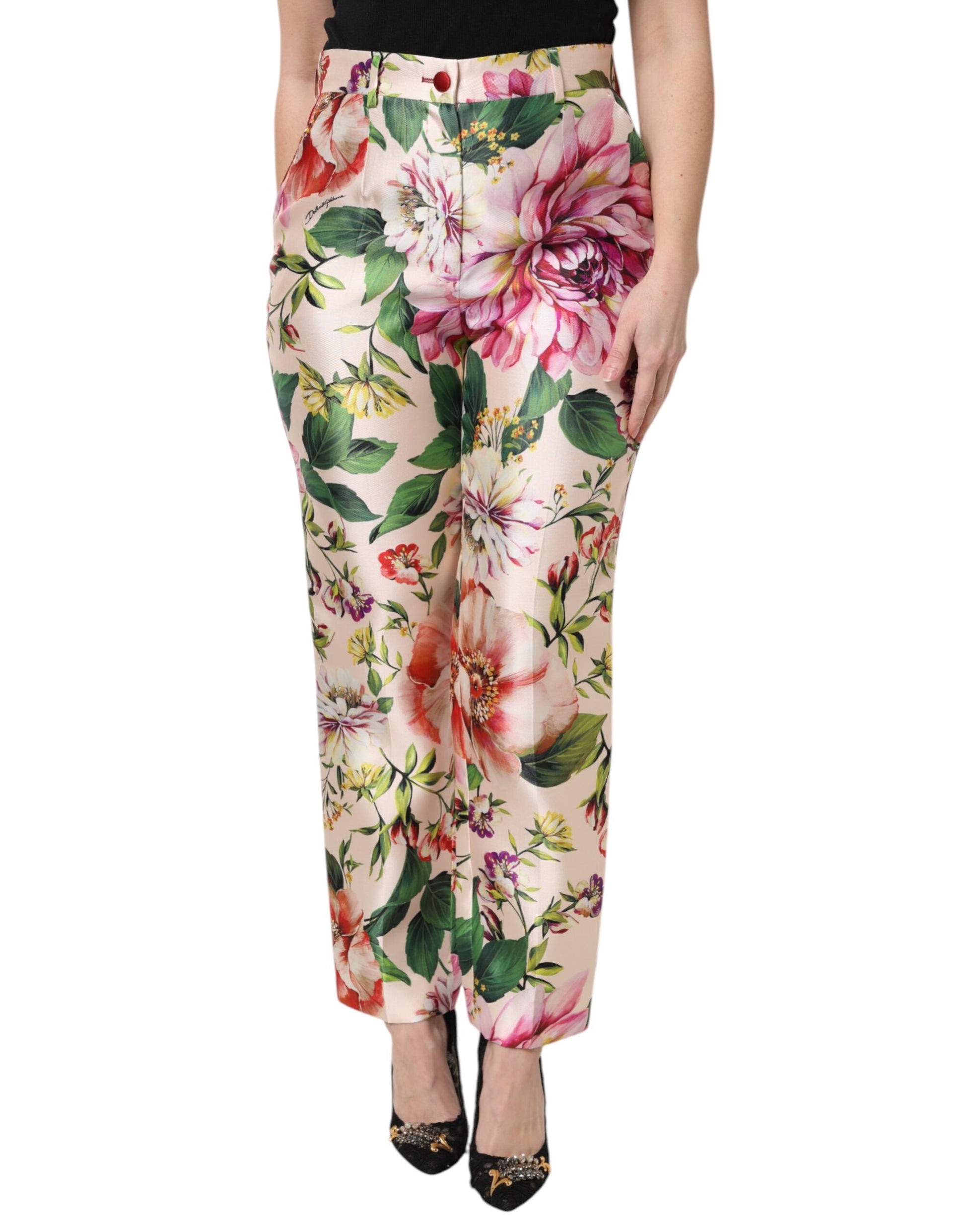 Pantalon droit taille haute à imprimé floral multicolore Dolce & Gabbana