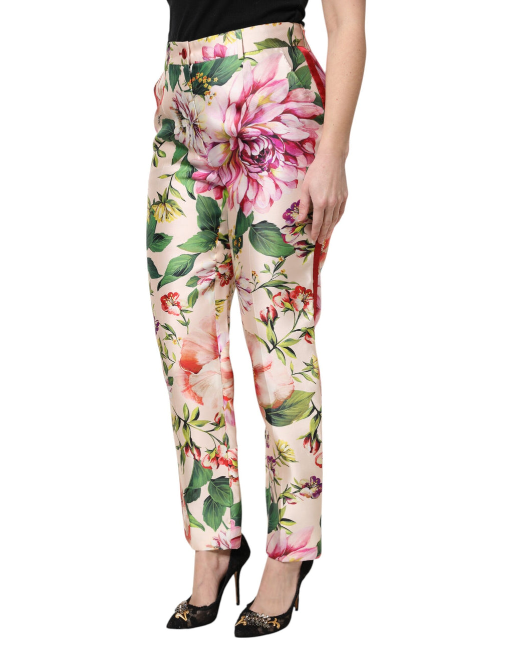 Pantalon droit taille haute à imprimé floral multicolore Dolce & Gabbana