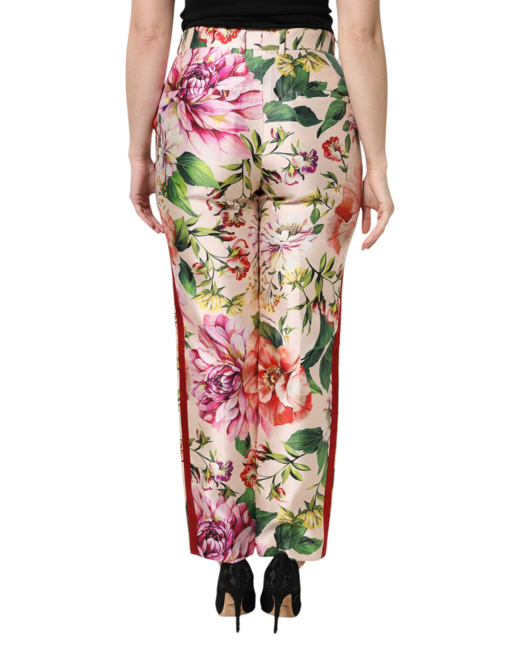 Pantalon droit taille haute à imprimé floral multicolore Dolce & Gabbana