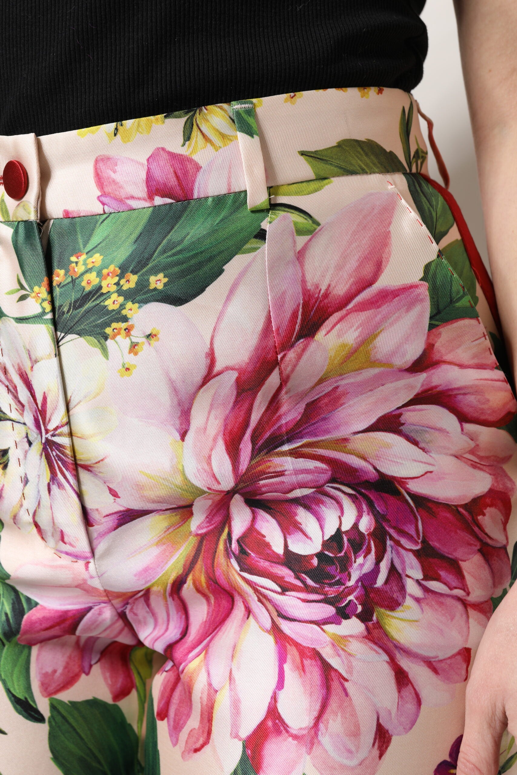 Pantalon droit taille haute à imprimé floral multicolore Dolce & Gabbana