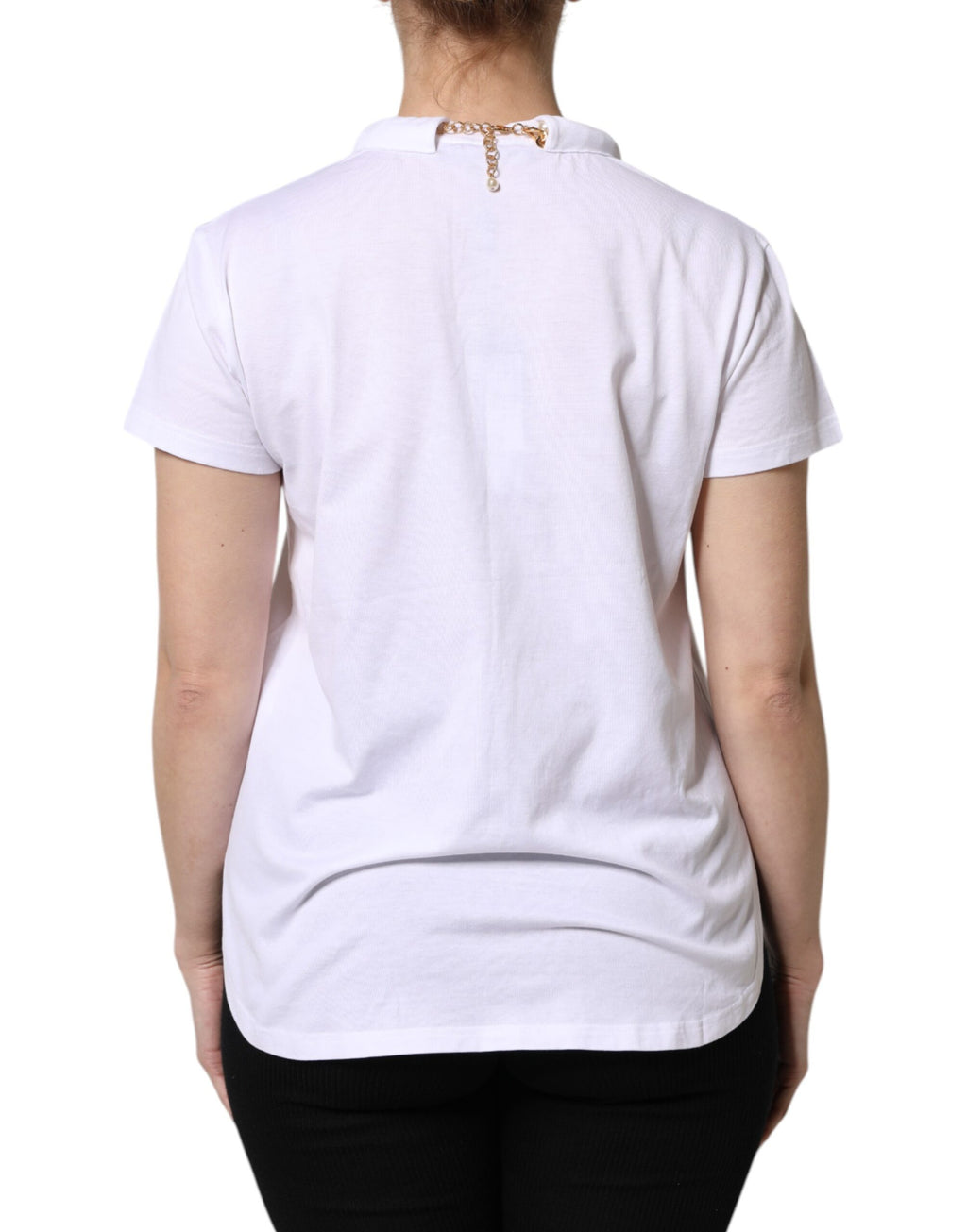 T-shirt Dolce & Gabbana en coton blanc à col rond avec chaîne de perles