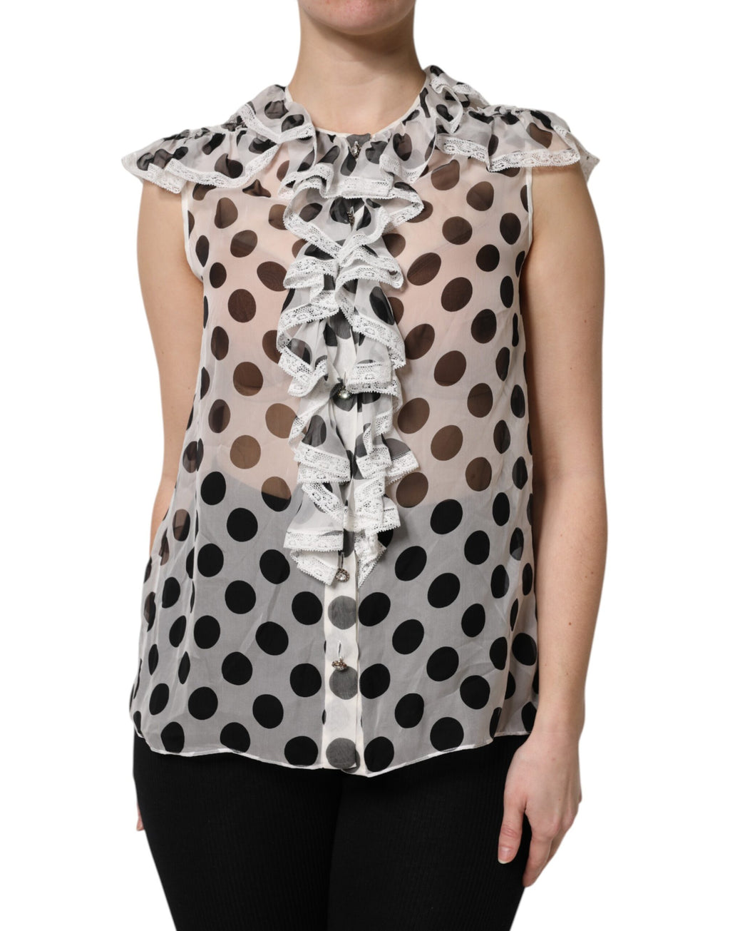 Top sans manches en coton à pois noirs et blancs Dolce & Gabbana