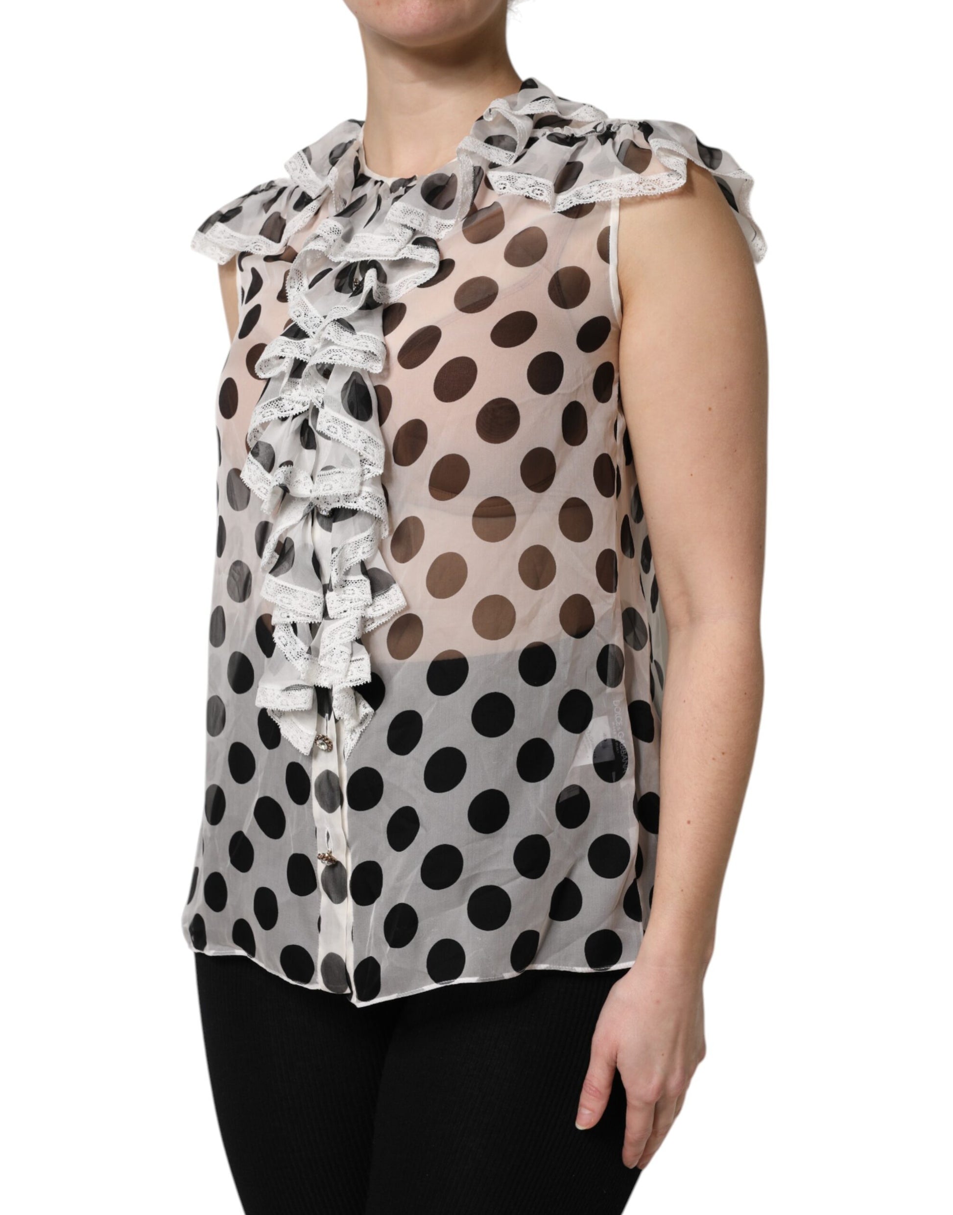 Top sans manches en coton à pois noirs et blancs Dolce & Gabbana