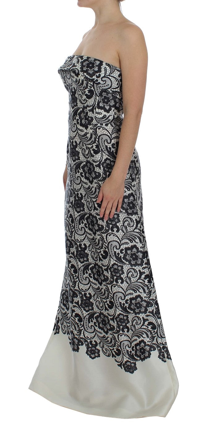 Robe longue corset en soie et dentelle florale blanche Dolce & Gabbana