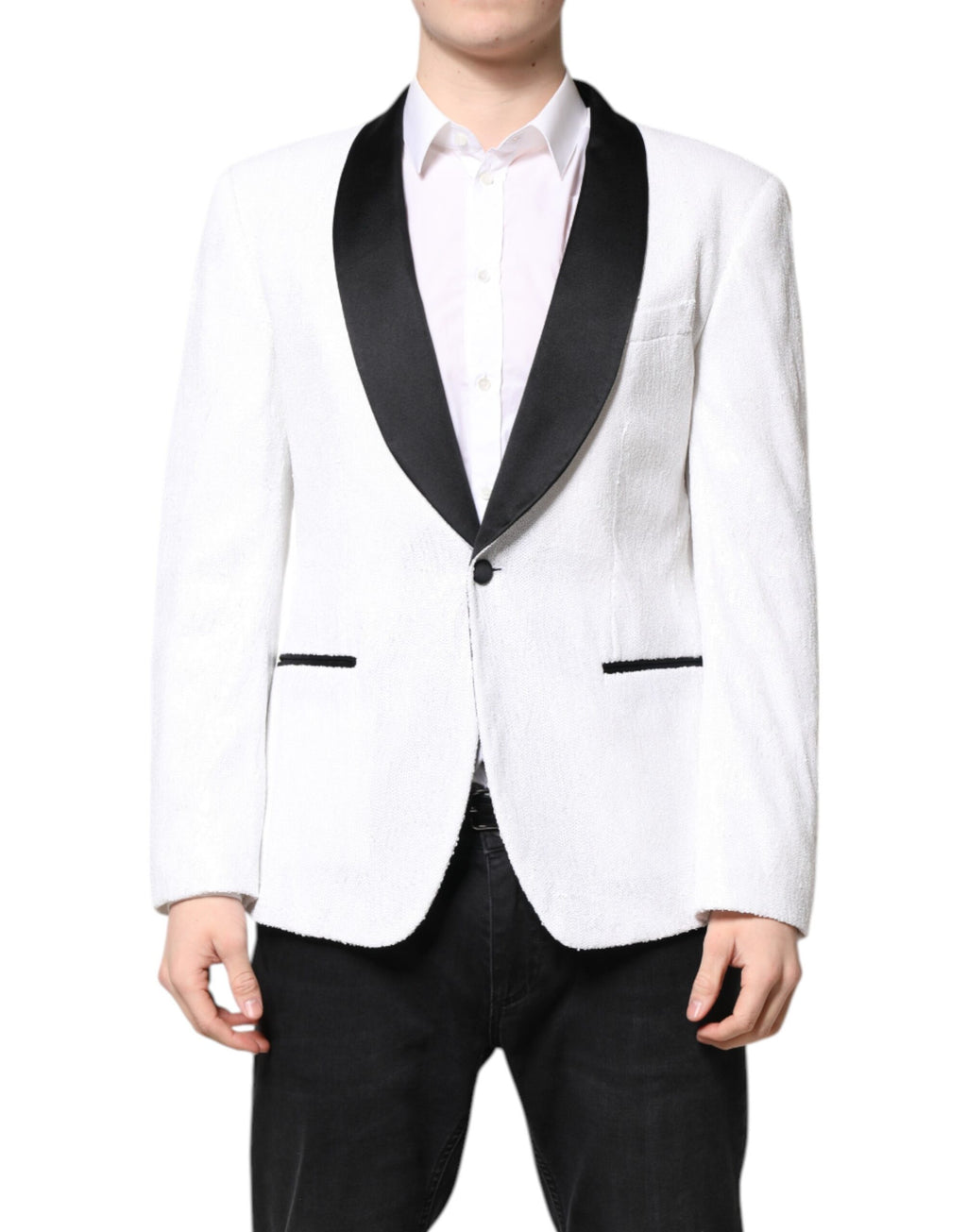 Manteau-Blazer Simple Boutonnage en Nylon Blanc Dolce & Gabbana