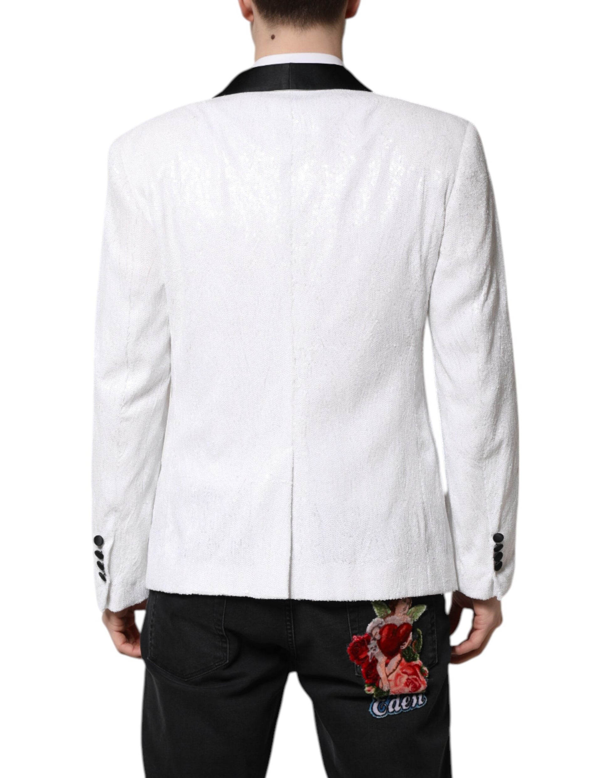Manteau-Blazer Simple Boutonnage en Nylon Blanc Dolce & Gabbana
