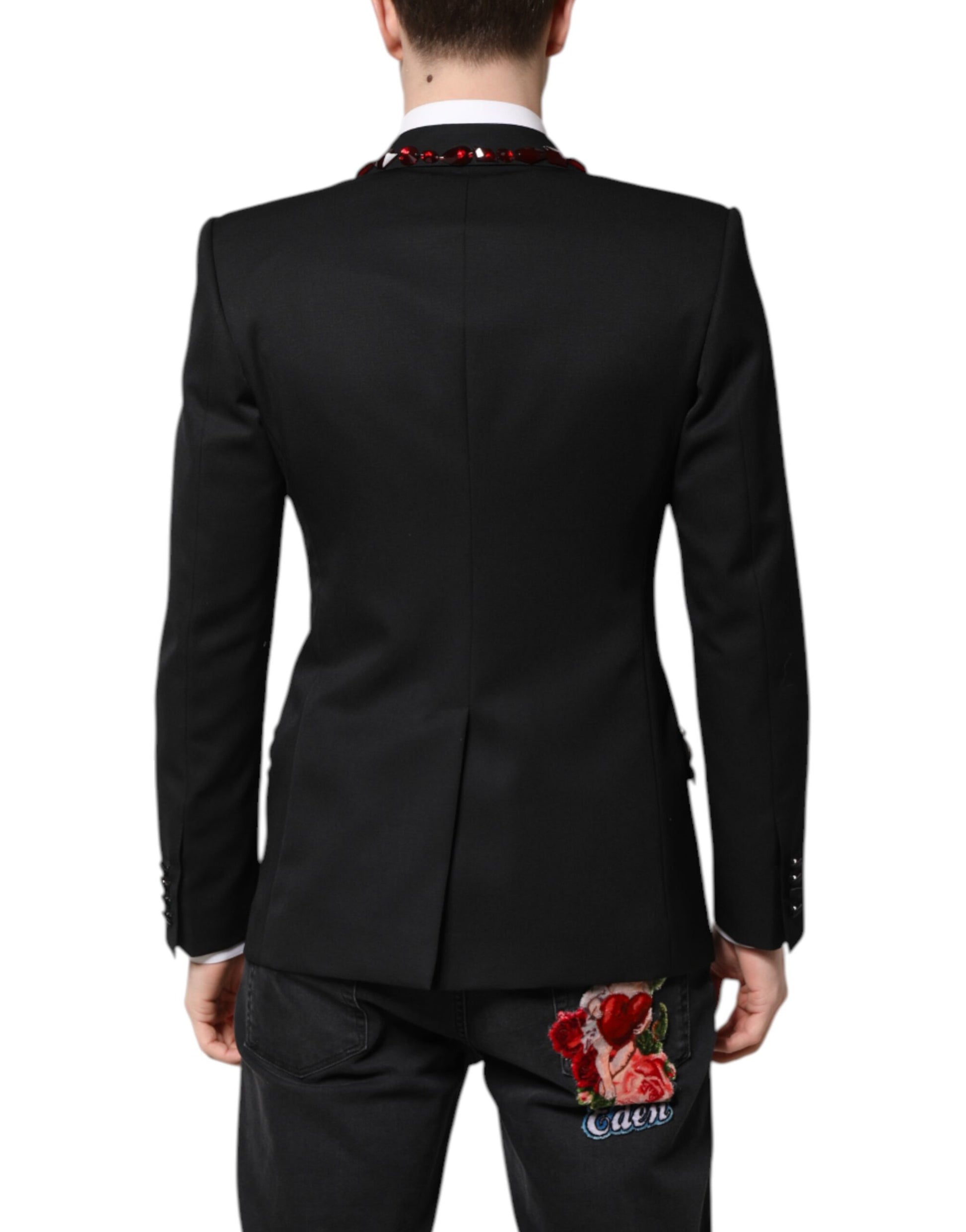 Veste-manteau Dolce & Gabbana noire SICILIA ornée de cristaux