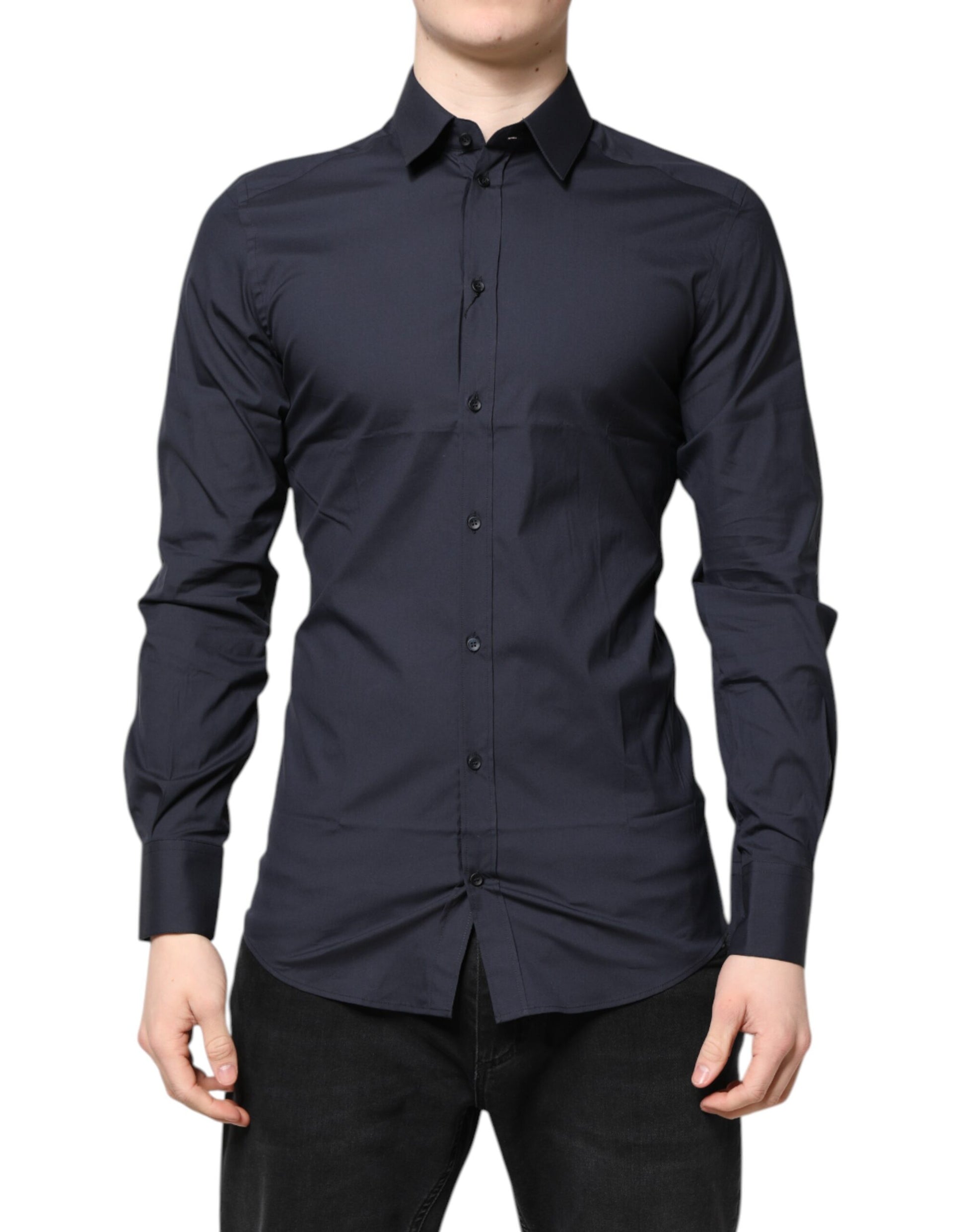 Chemise habillée Dolce & Gabbana bleu foncé en coton doré