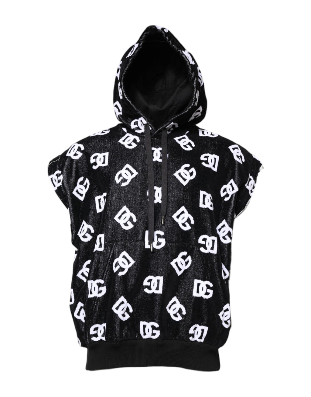 Sweat-shirt sans manches à capuche en coton noir DG Dolce & Gabbana
