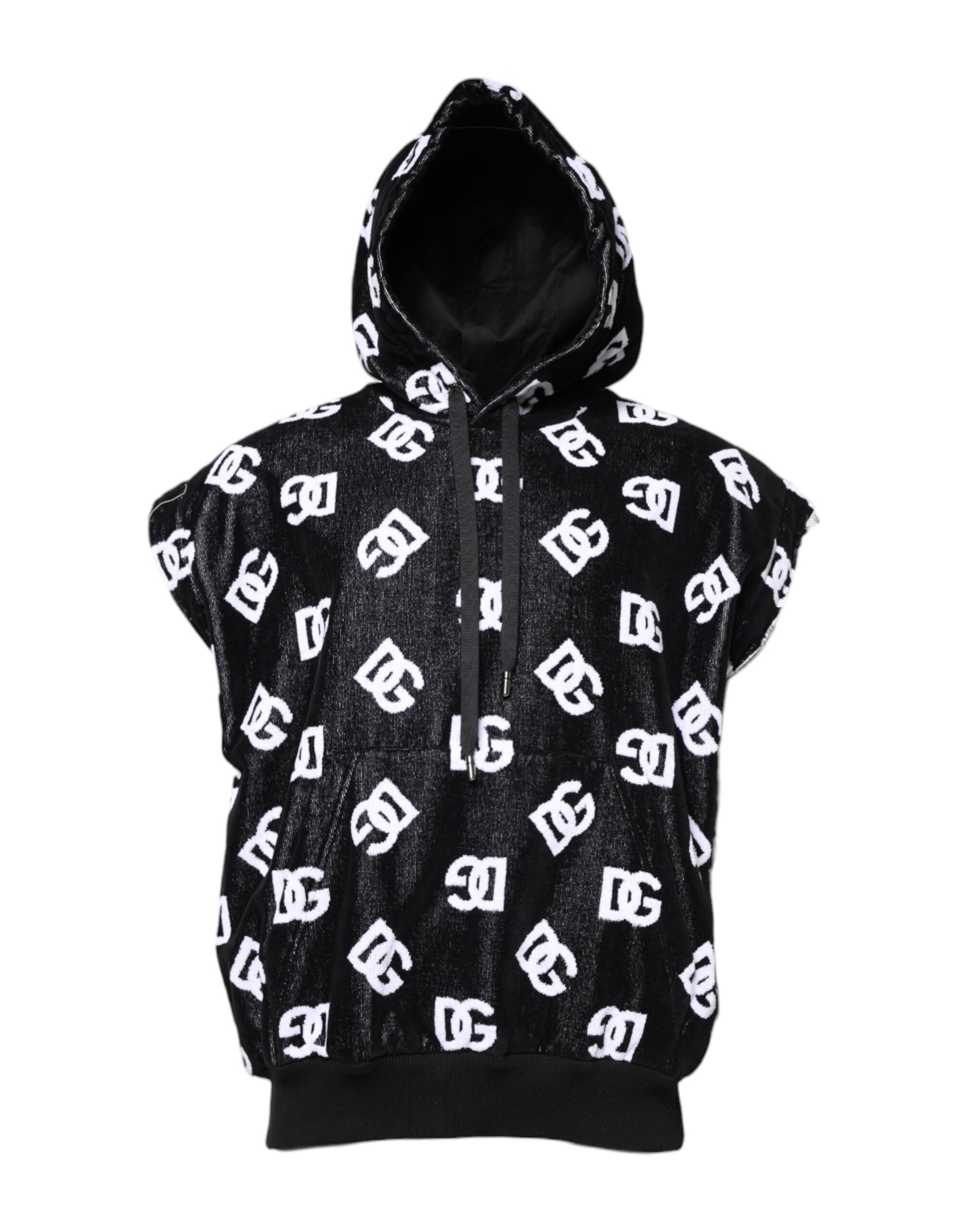 Sweat-shirt sans manches à capuche en coton noir DG Dolce & Gabbana