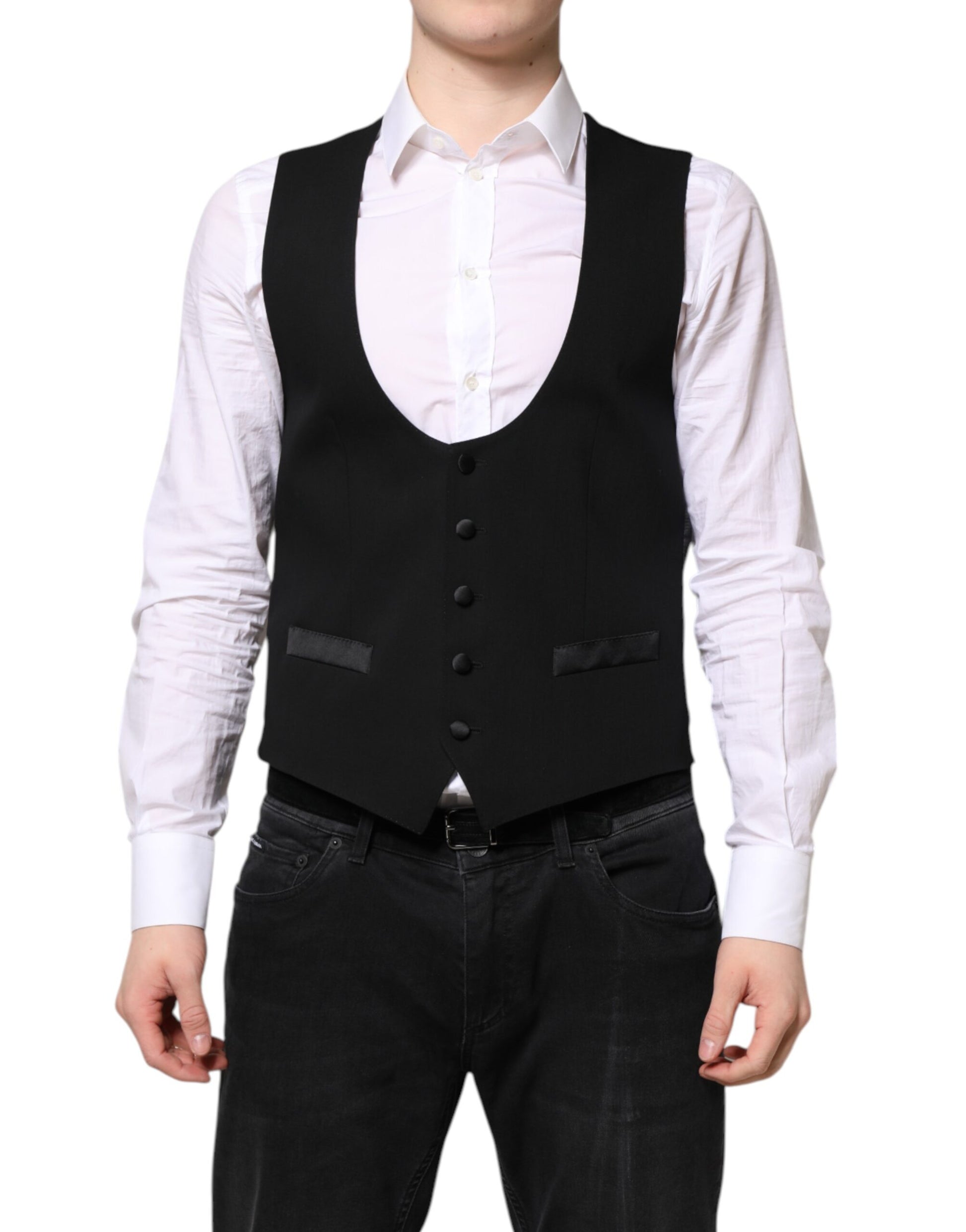 Dolce & Gabbana Gilet Noir en Laine Robe Gilet Formel