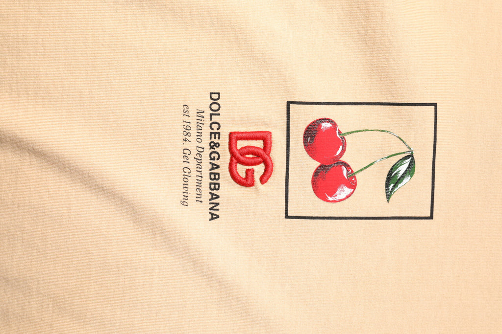 T-shirt Dolce & Gabbana en coton beige avec logo imprimé et col ras du cou