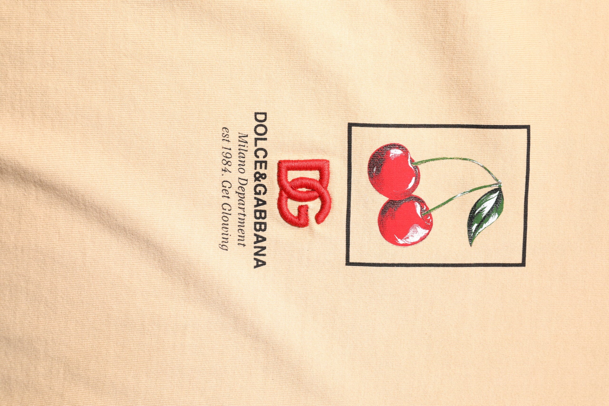 T-shirt Dolce & Gabbana en coton beige avec logo imprimé et col ras du cou