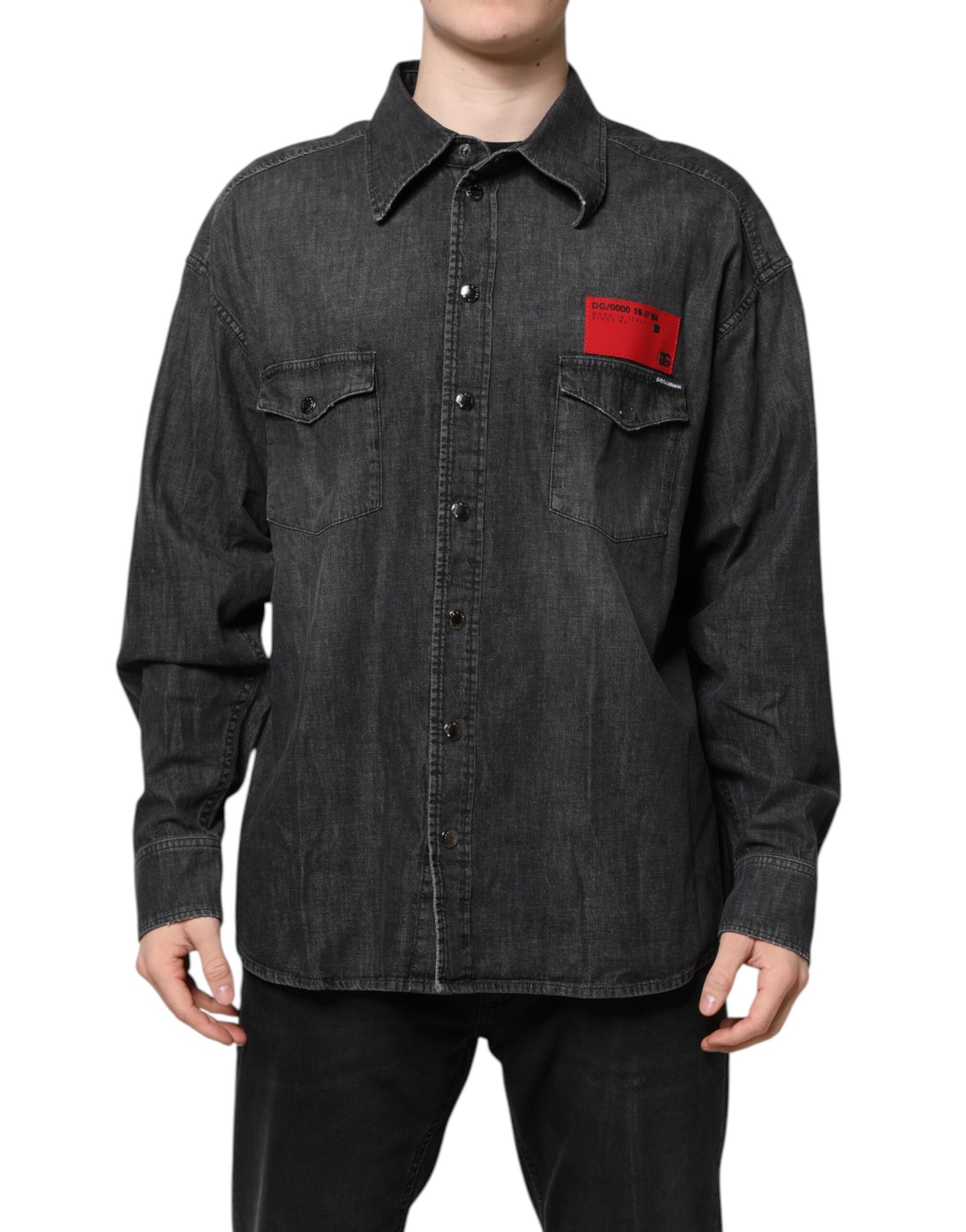 Chemise en jean Dolce & Gabbana gris à manches longues et boutonnée