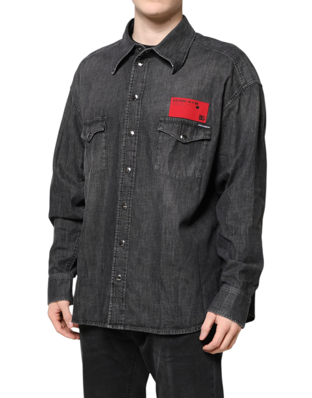 Chemise en jean Dolce & Gabbana gris à manches longues et boutonnée