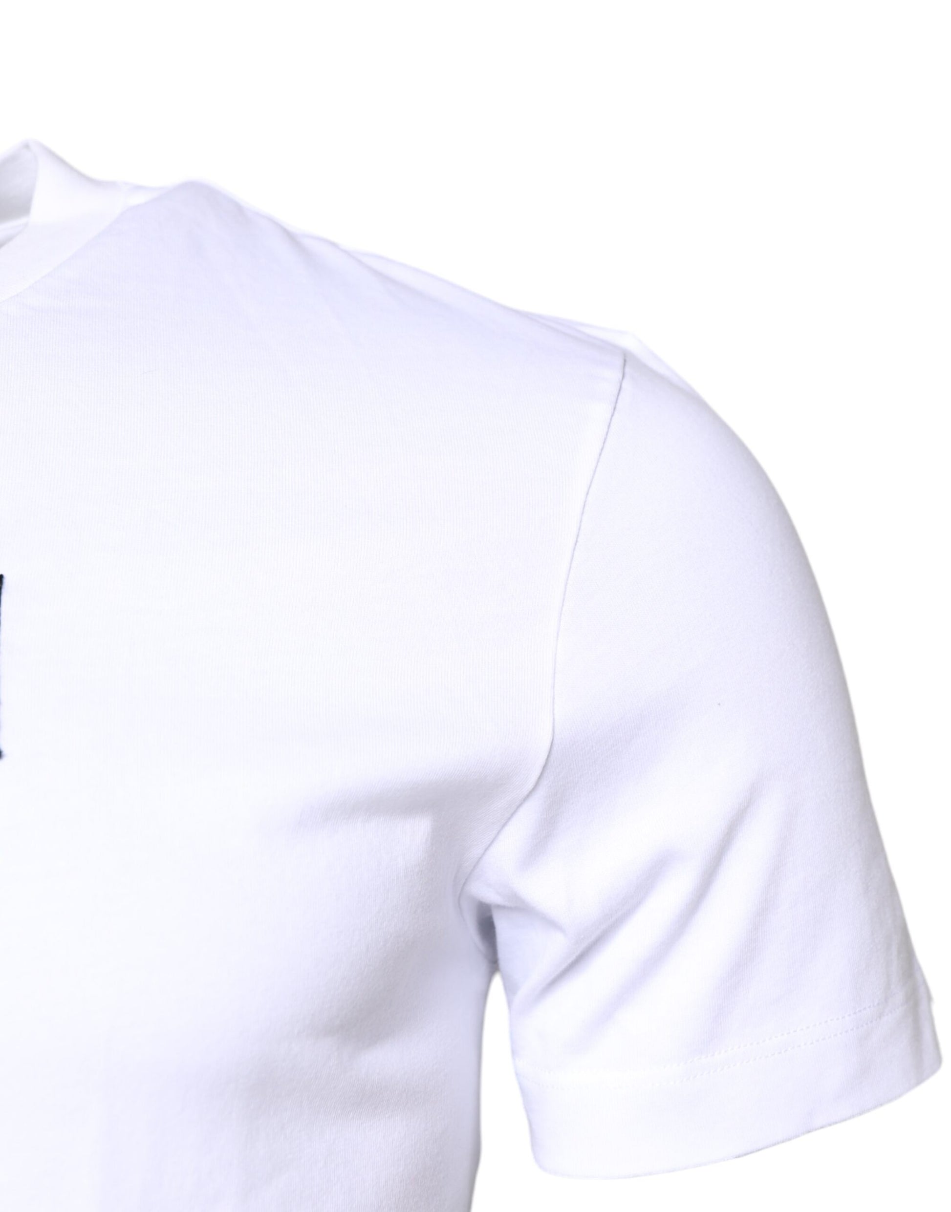 Dolce & Gabbana White Cotton Logo Patch Crew Neck T-shirt