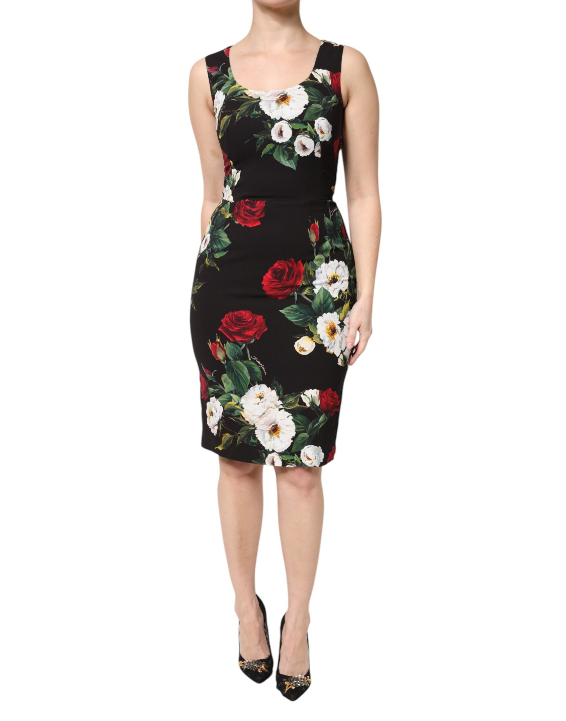 Robe fourreau sans manches Dolce & Gabbana noire à imprimé floral