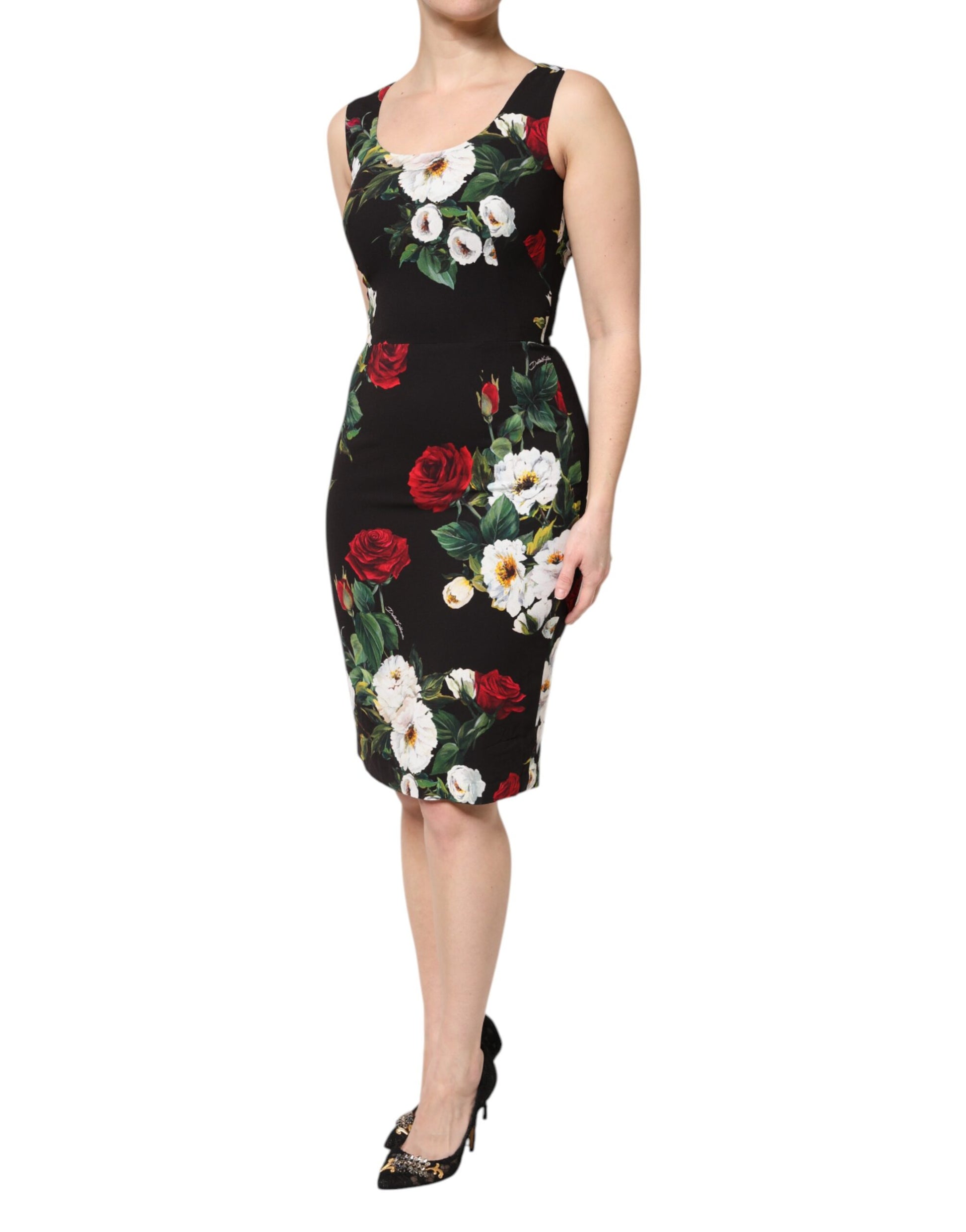 Robe fourreau sans manches Dolce & Gabbana noire à imprimé floral