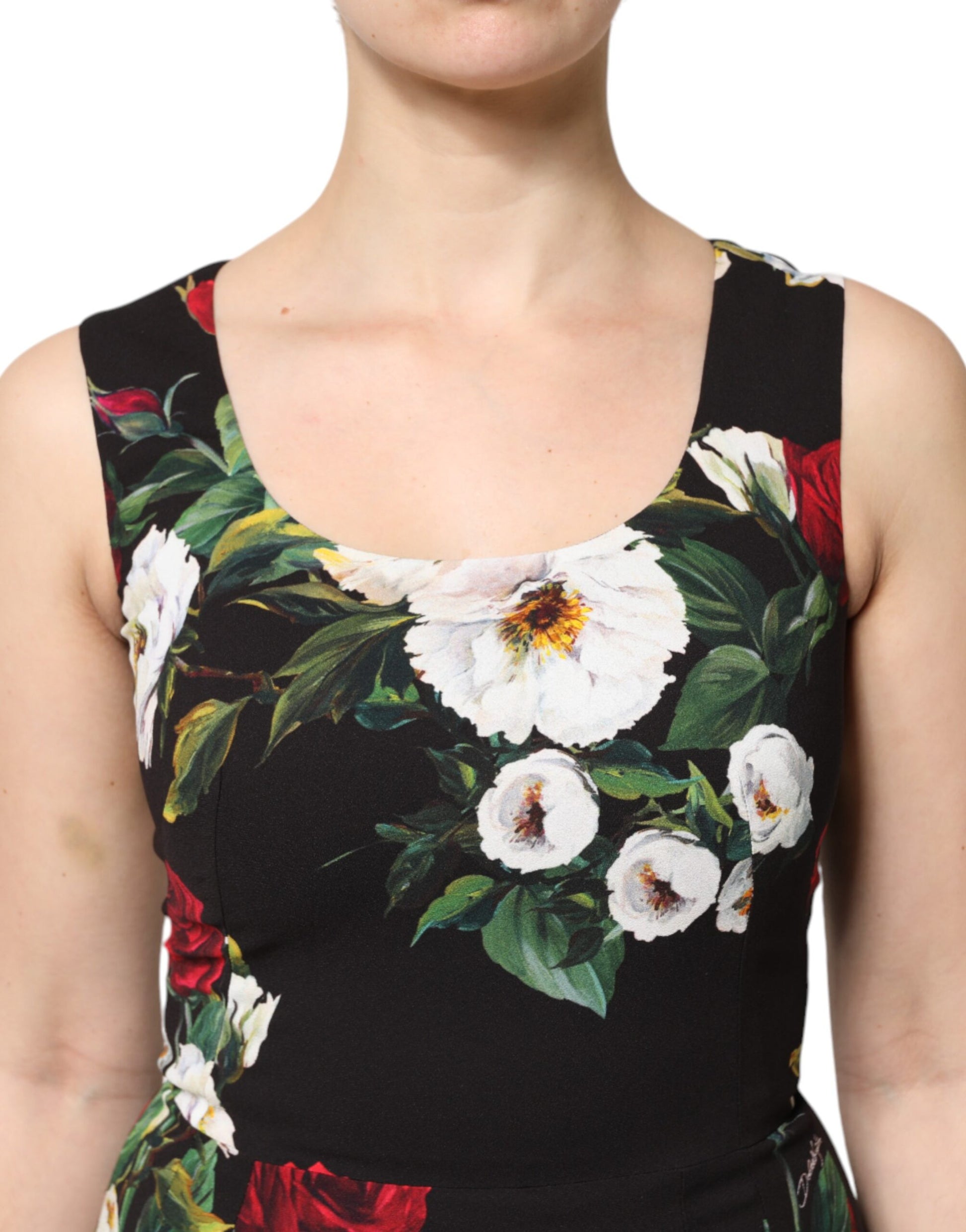 Robe fourreau sans manches Dolce & Gabbana noire à imprimé floral