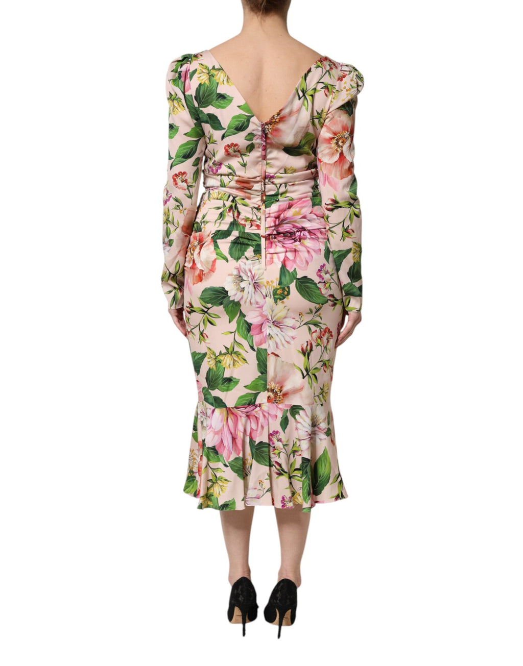 Robe midi évasée en soie à imprimé floral rose Dolce & Gabbana