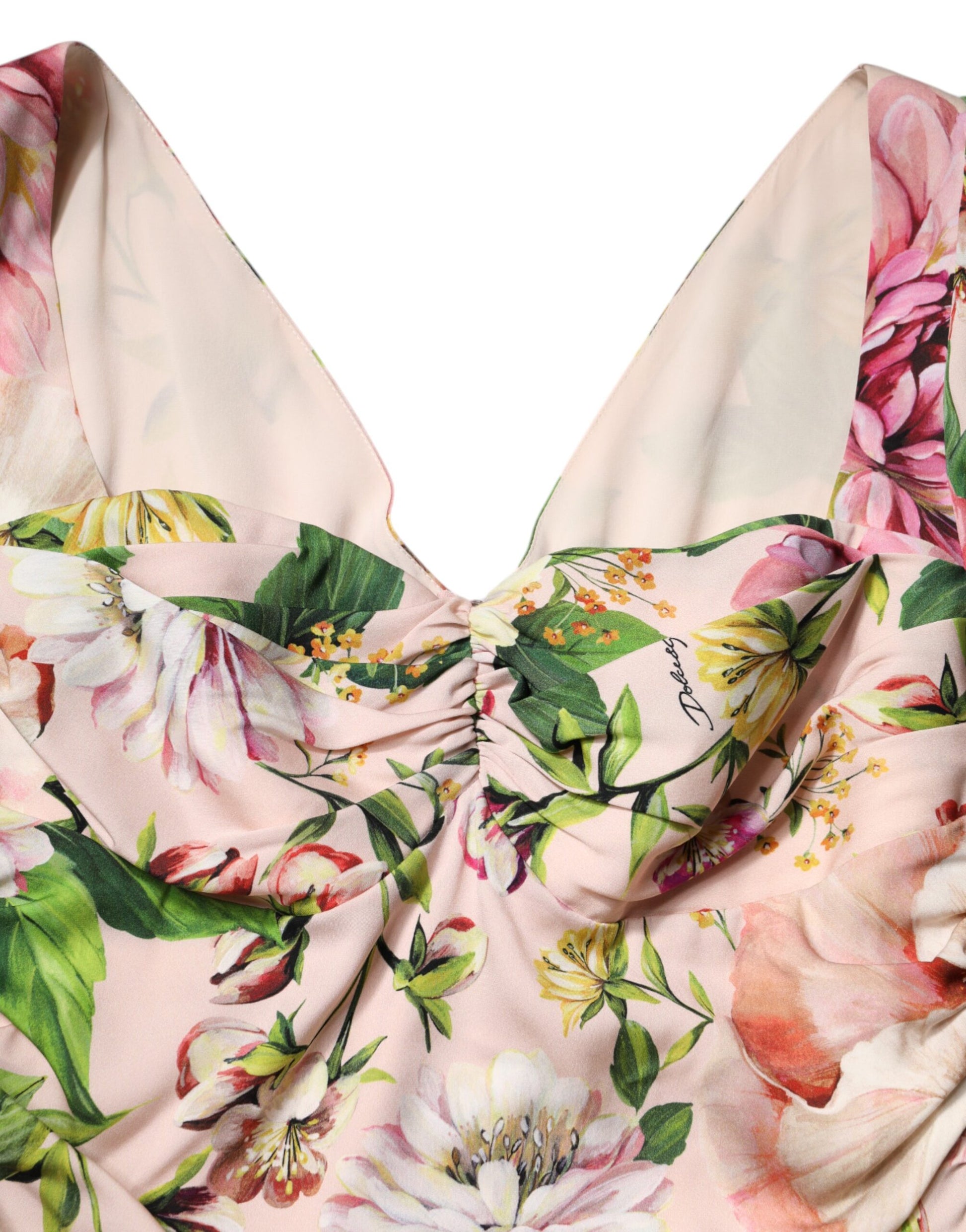 Robe midi évasée en soie à imprimé floral rose Dolce & Gabbana