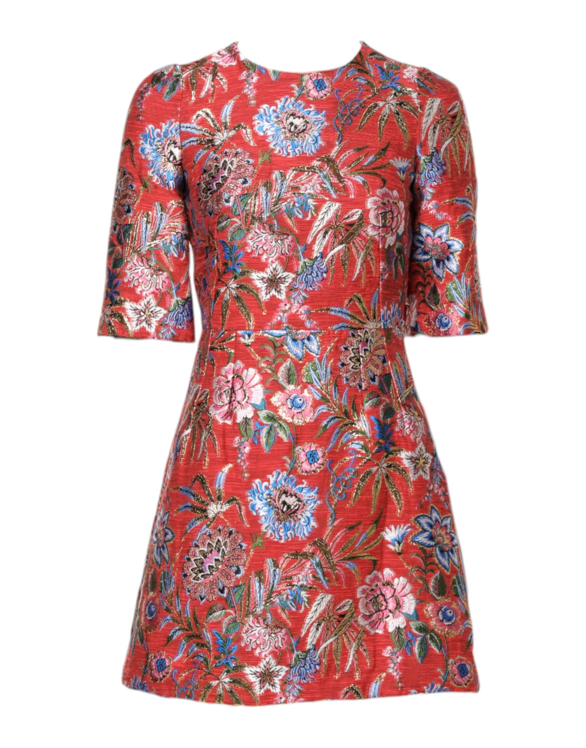 Mini-robe évasée en jacquard floral rouge Dolce & Gabbana