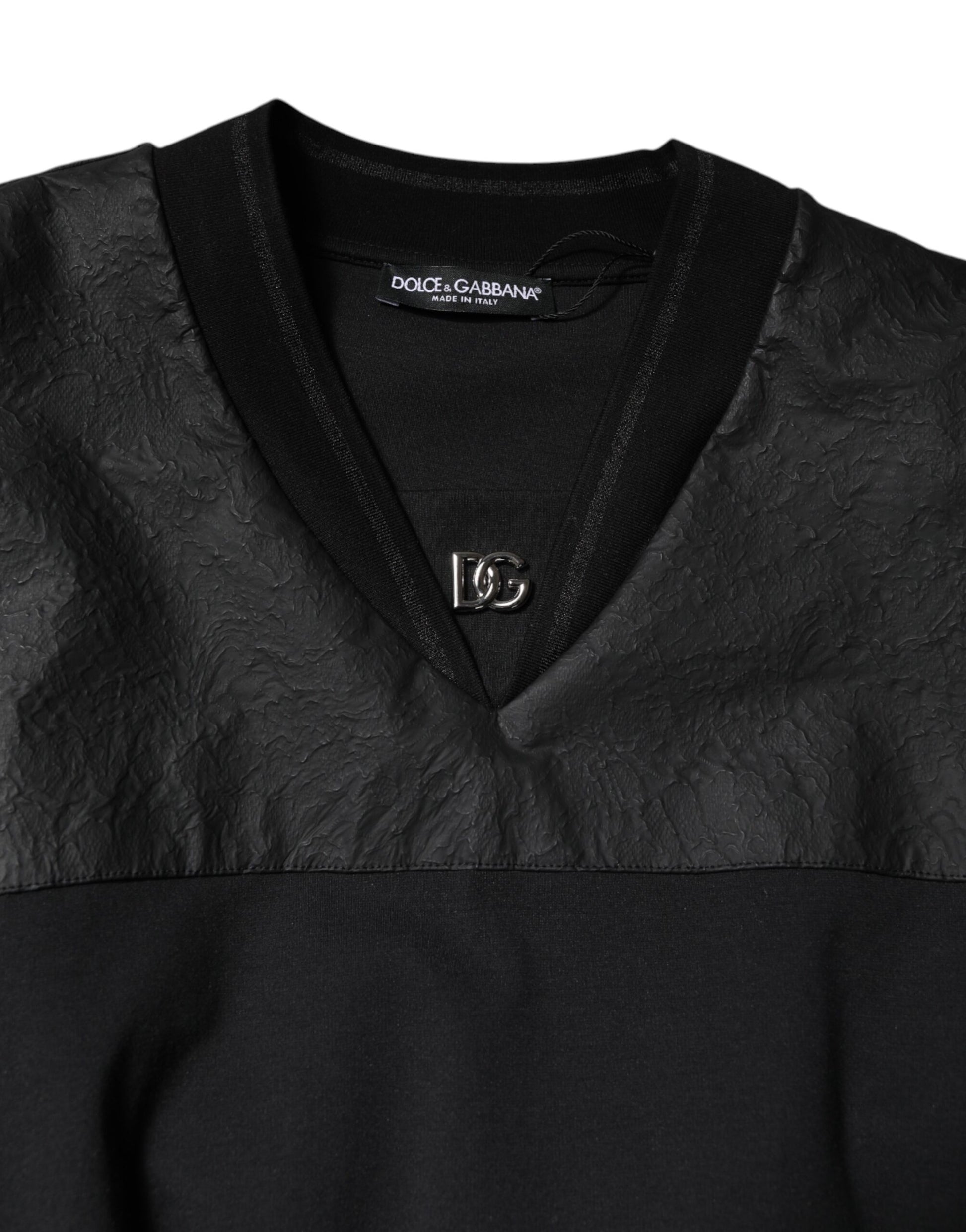 T-shirt col V manches courtes en coton noir Dolce & Gabbana