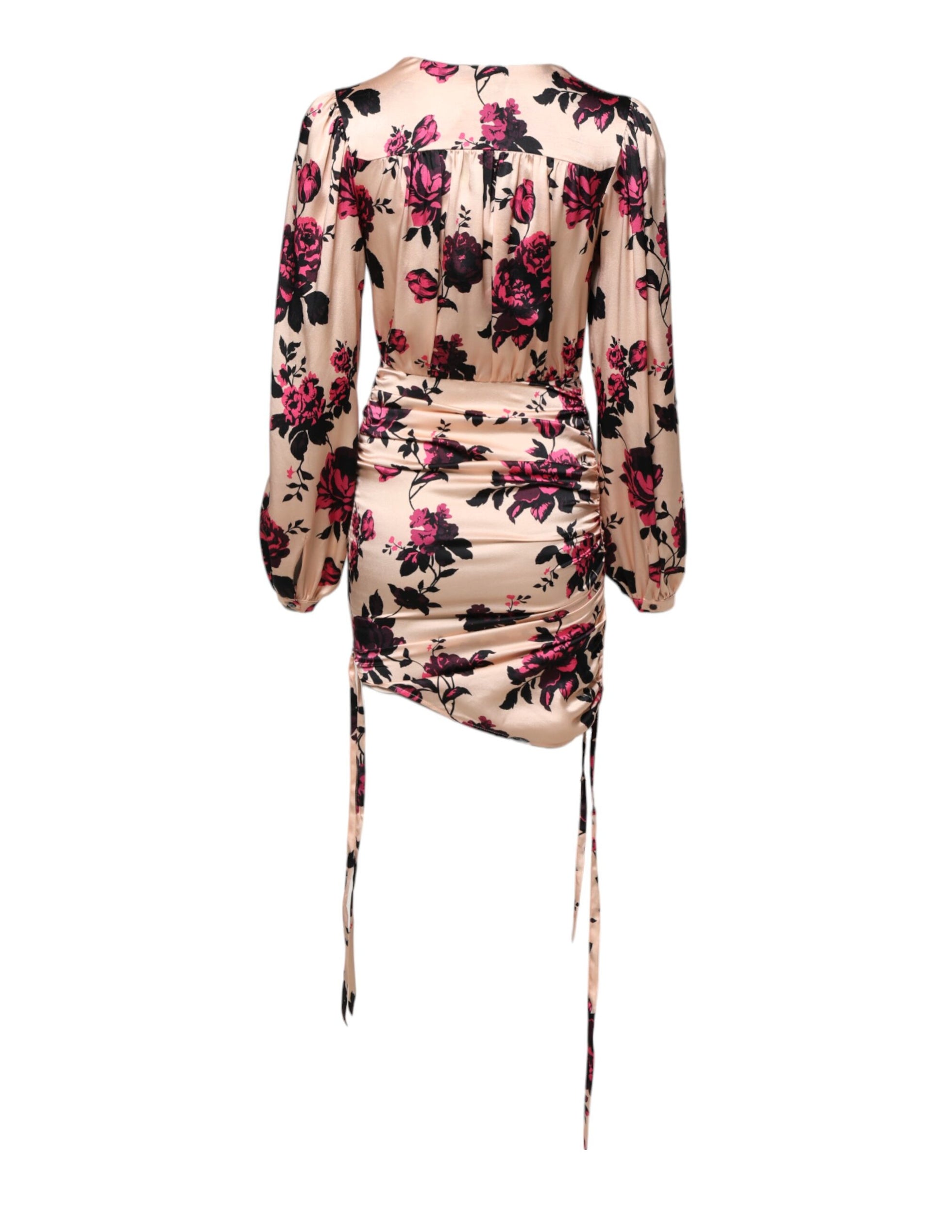 Laneus – Rosa Minikleid aus Seide mit Blumenmuster und langen Ärmeln und V-Ausschnitt und Rüschen