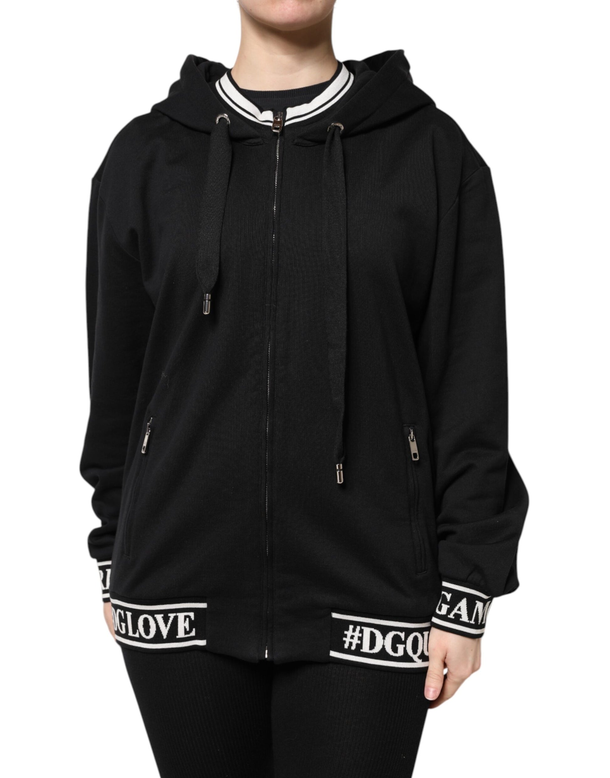 Sweat-shirt Dolce & Gabbana en coton noir à capuche et zip intégral