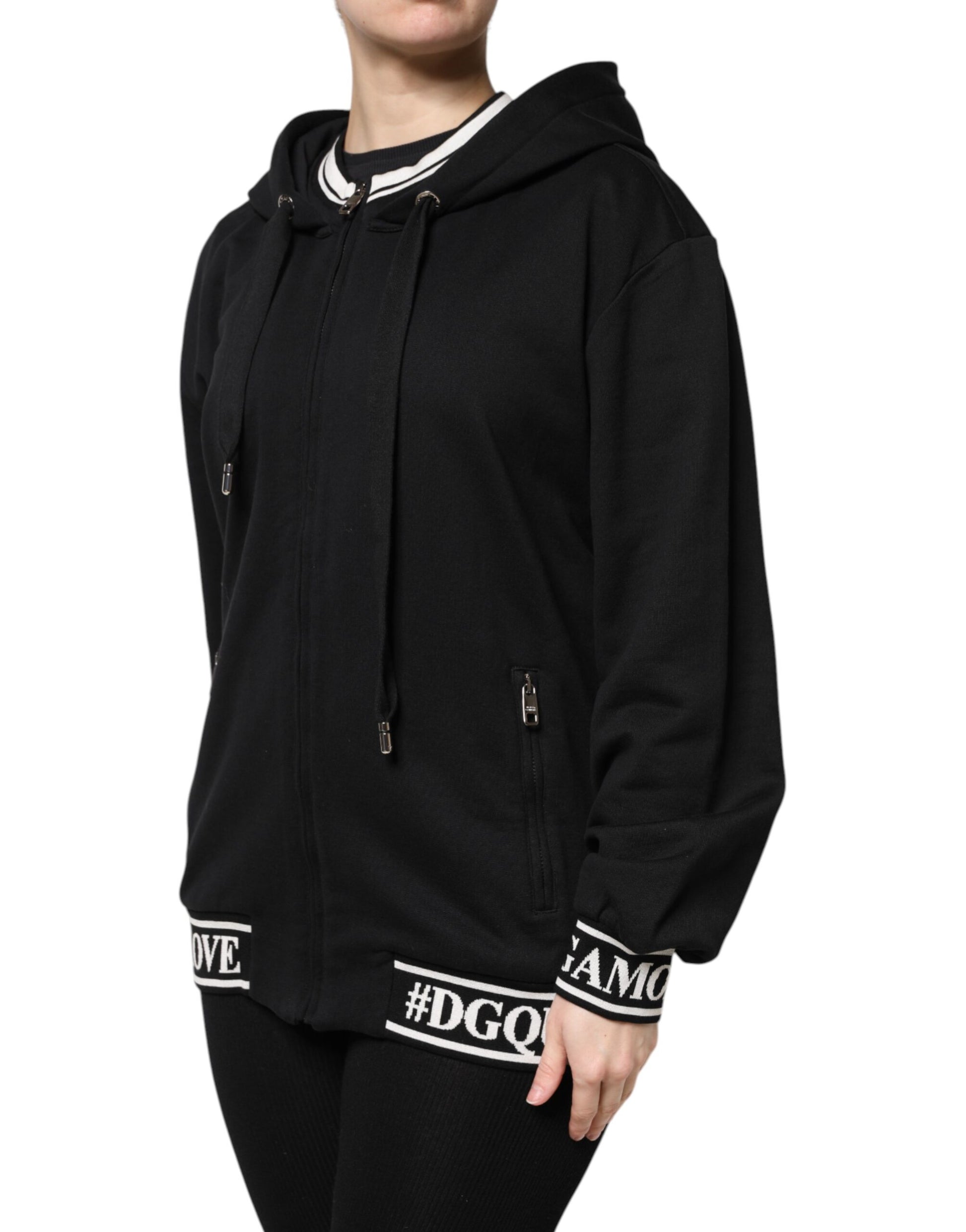 Sweat-shirt Dolce & Gabbana en coton noir à capuche et zip intégral
