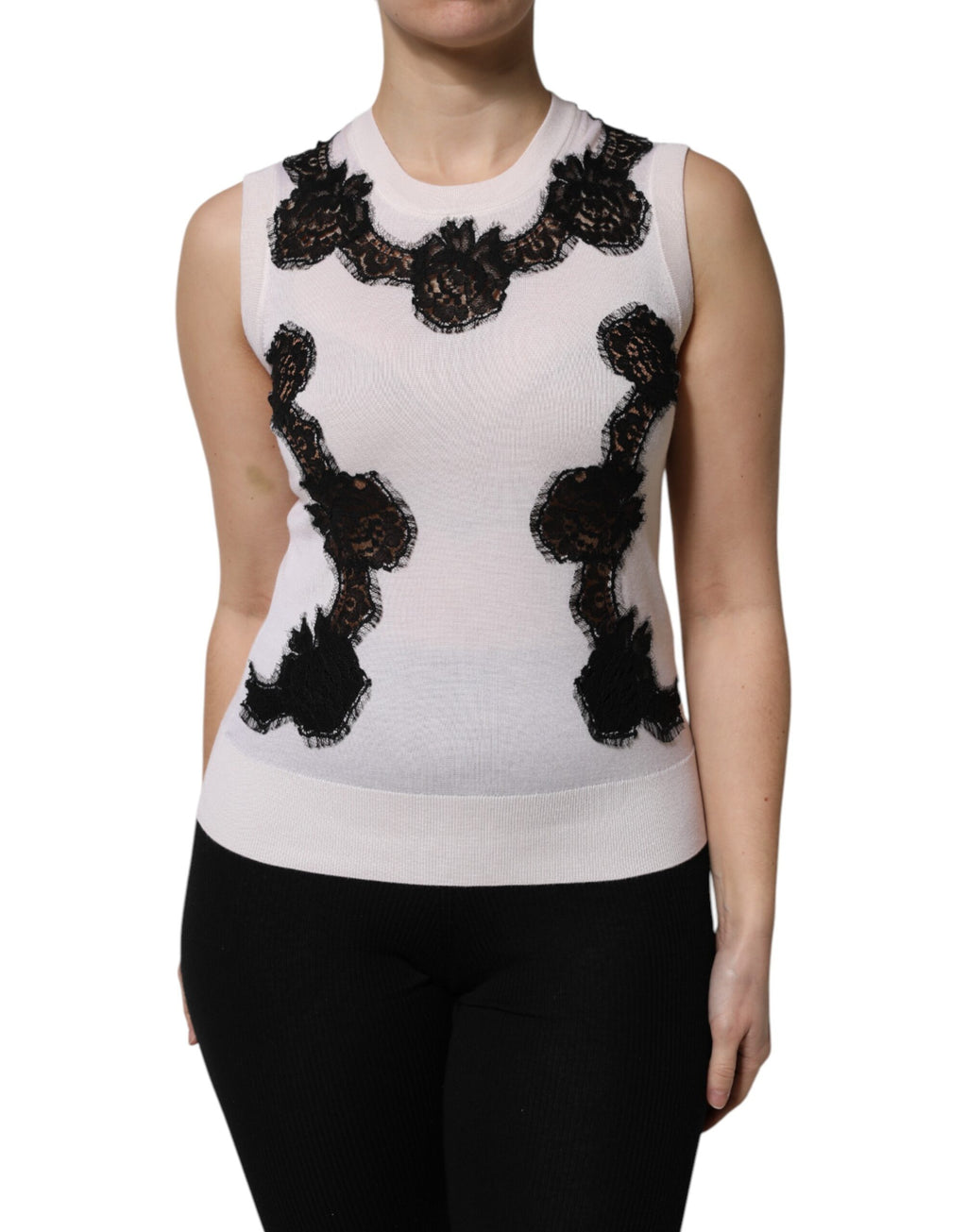 Débardeur Dolce & Gabbana en Cachemire Blanc avec Dentelle Florale