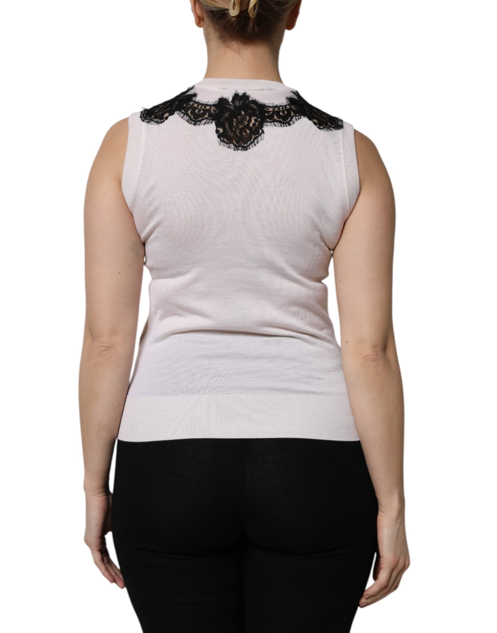 Débardeur Dolce & Gabbana en Cachemire Blanc avec Dentelle Florale
