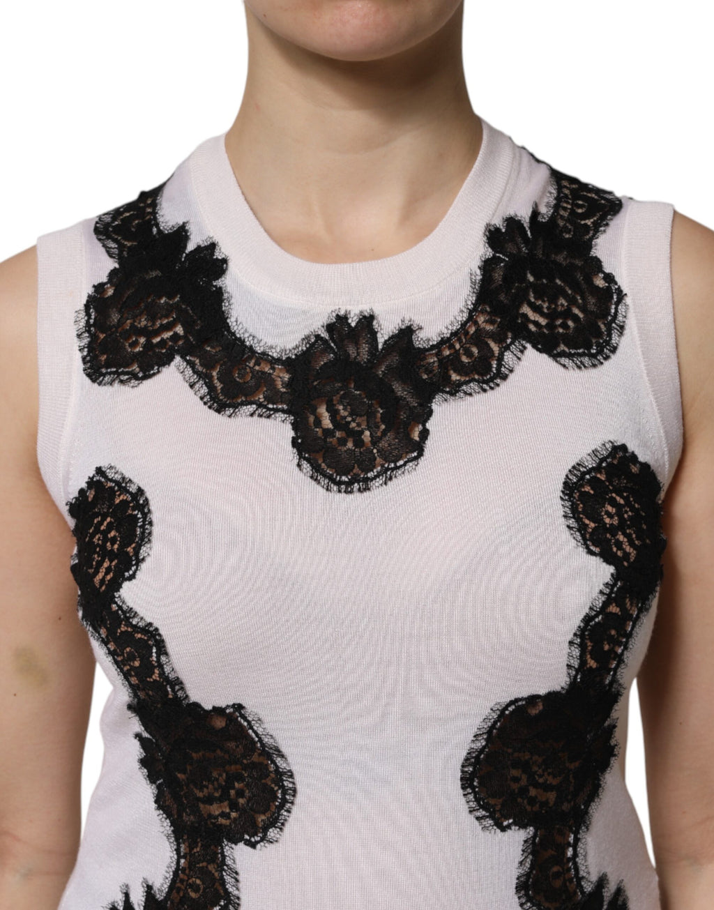 Débardeur Dolce & Gabbana en Cachemire Blanc avec Dentelle Florale