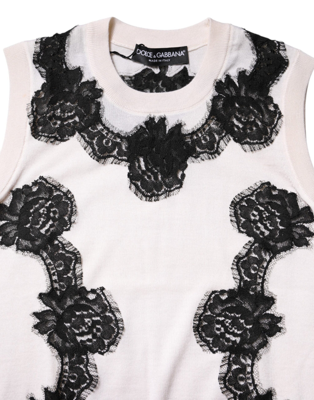 Débardeur Dolce & Gabbana en Cachemire Blanc avec Dentelle Florale
