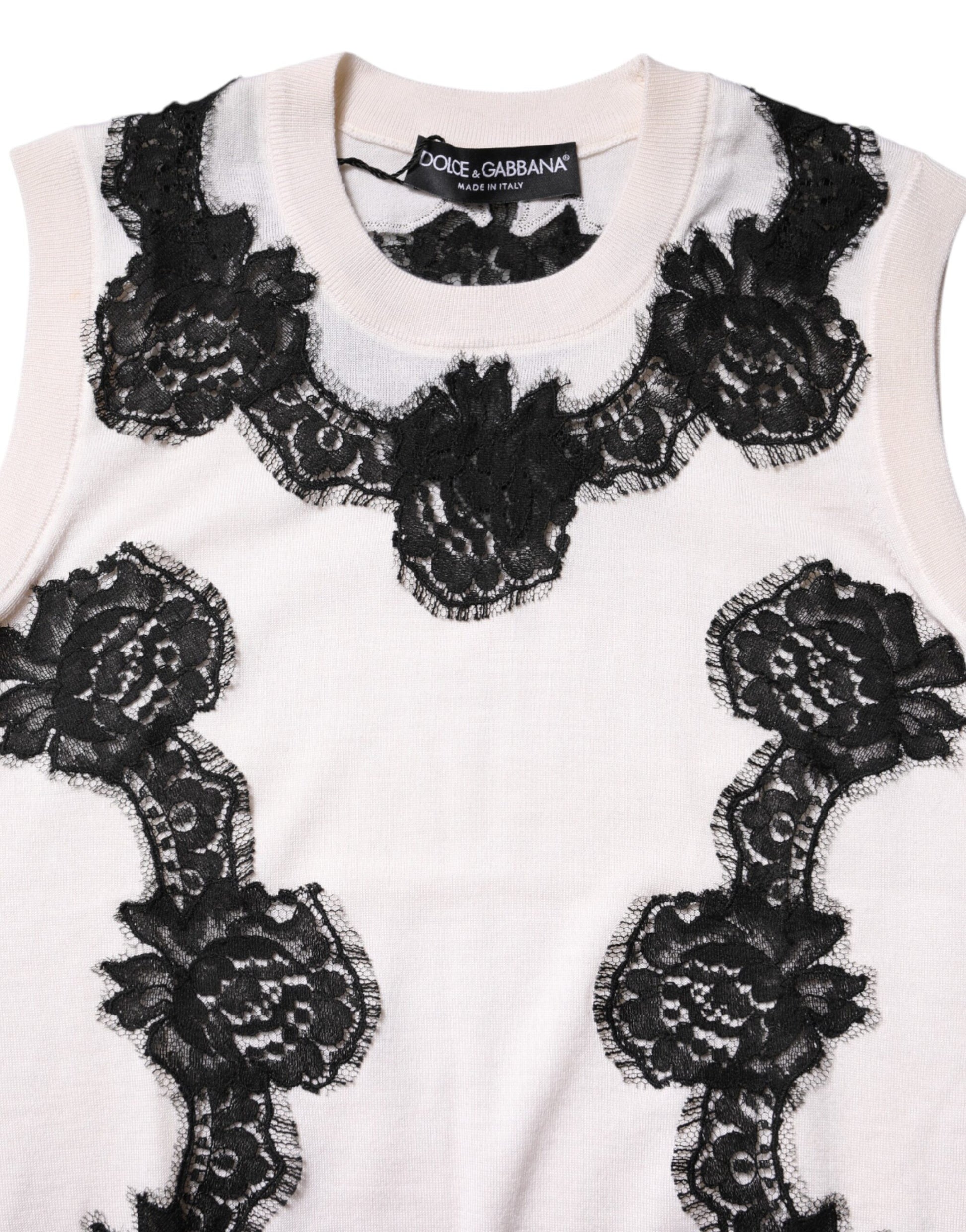 Débardeur Dolce & Gabbana en Cachemire Blanc avec Dentelle Florale