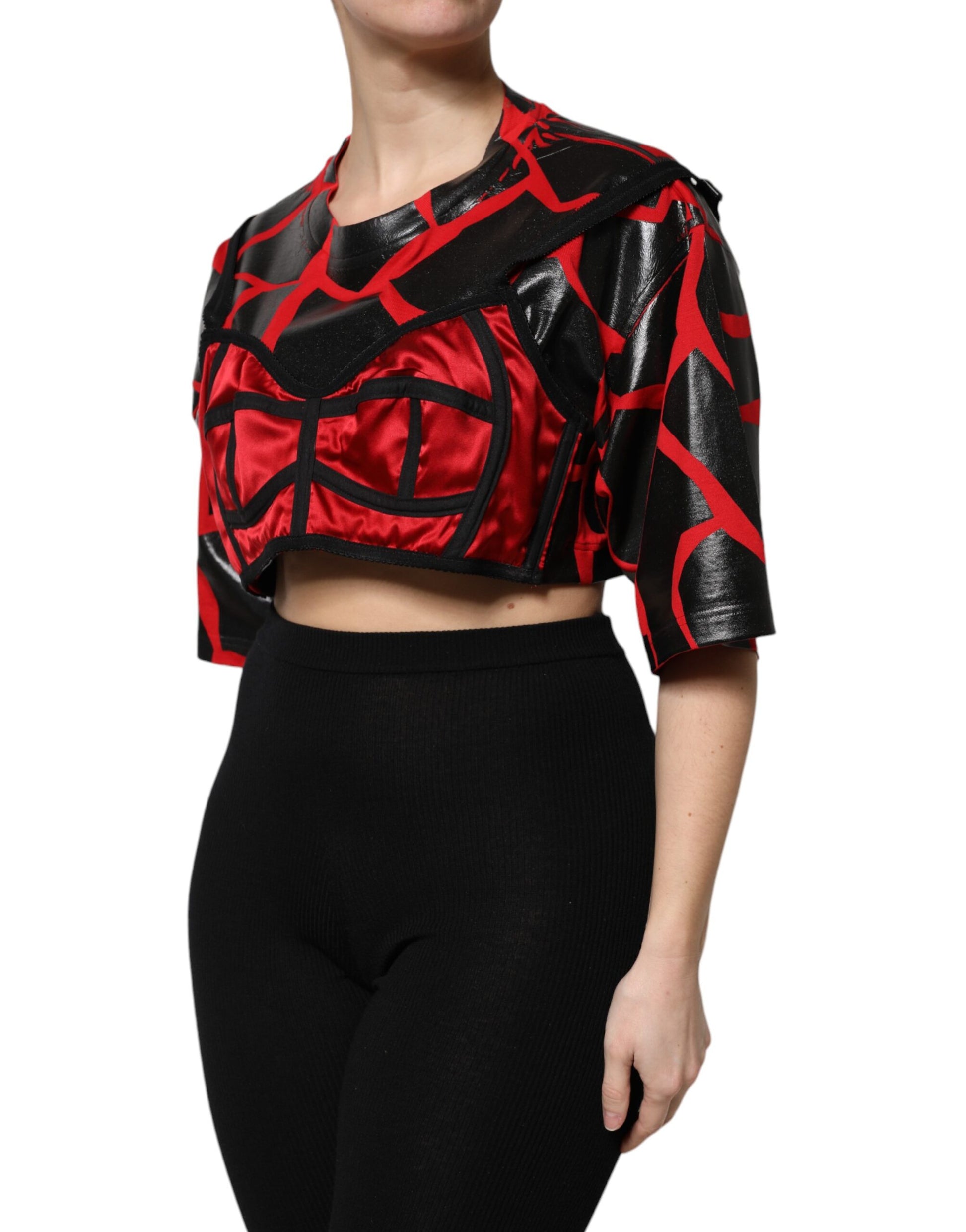 Top court bustier Dolce & Gabbana en coton rouge et noir