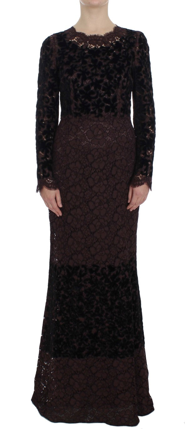Robe longue Dolce & Gabbana en dentelle florale violette Ricamo